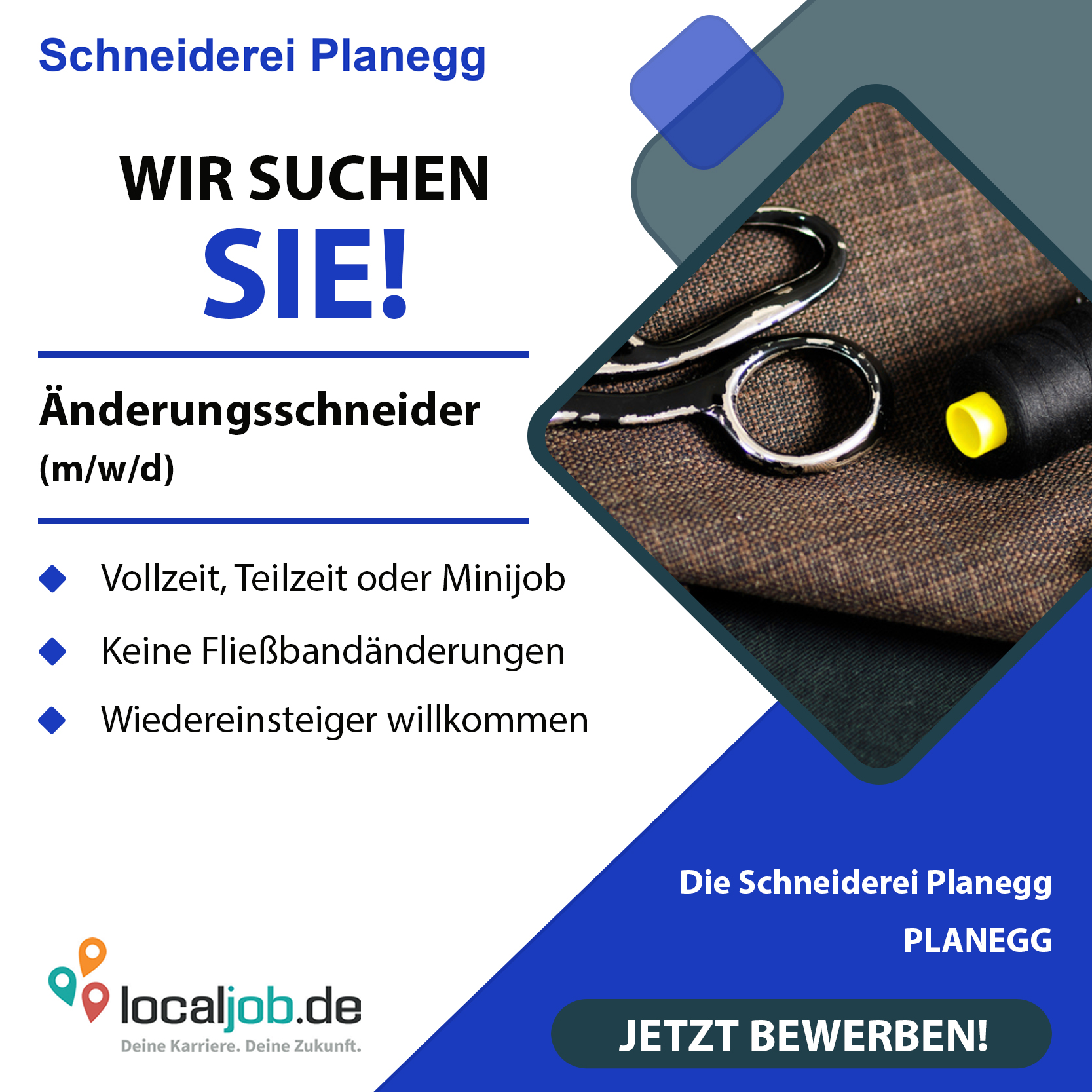 localjob.de Handwerk Facebook ad: Erfahrene/r Änderungsschneider/in (m/w/d) gesucht