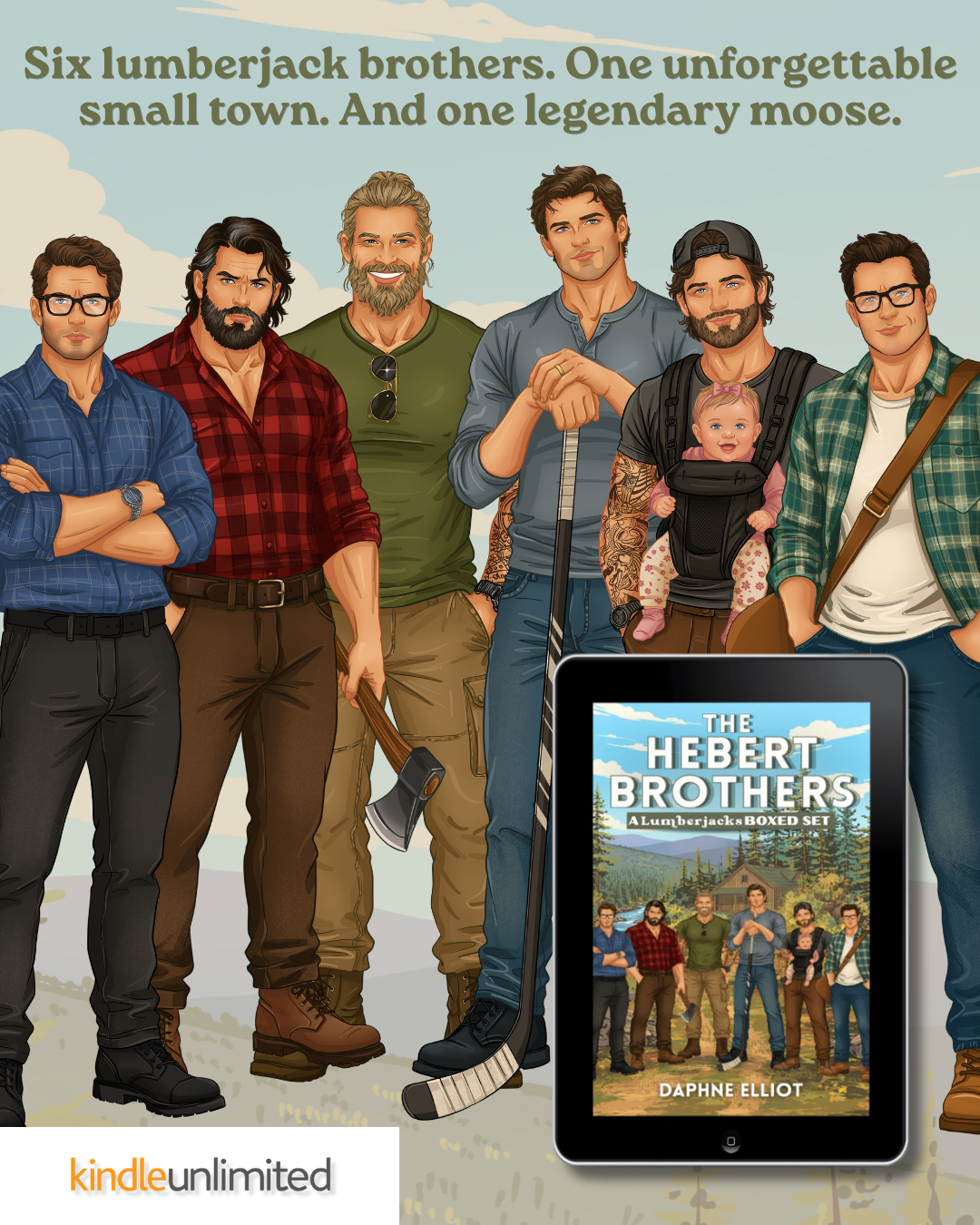 Daphne Elliot Facebook ad: All 6 Lumberjack Romances FREE in KU!