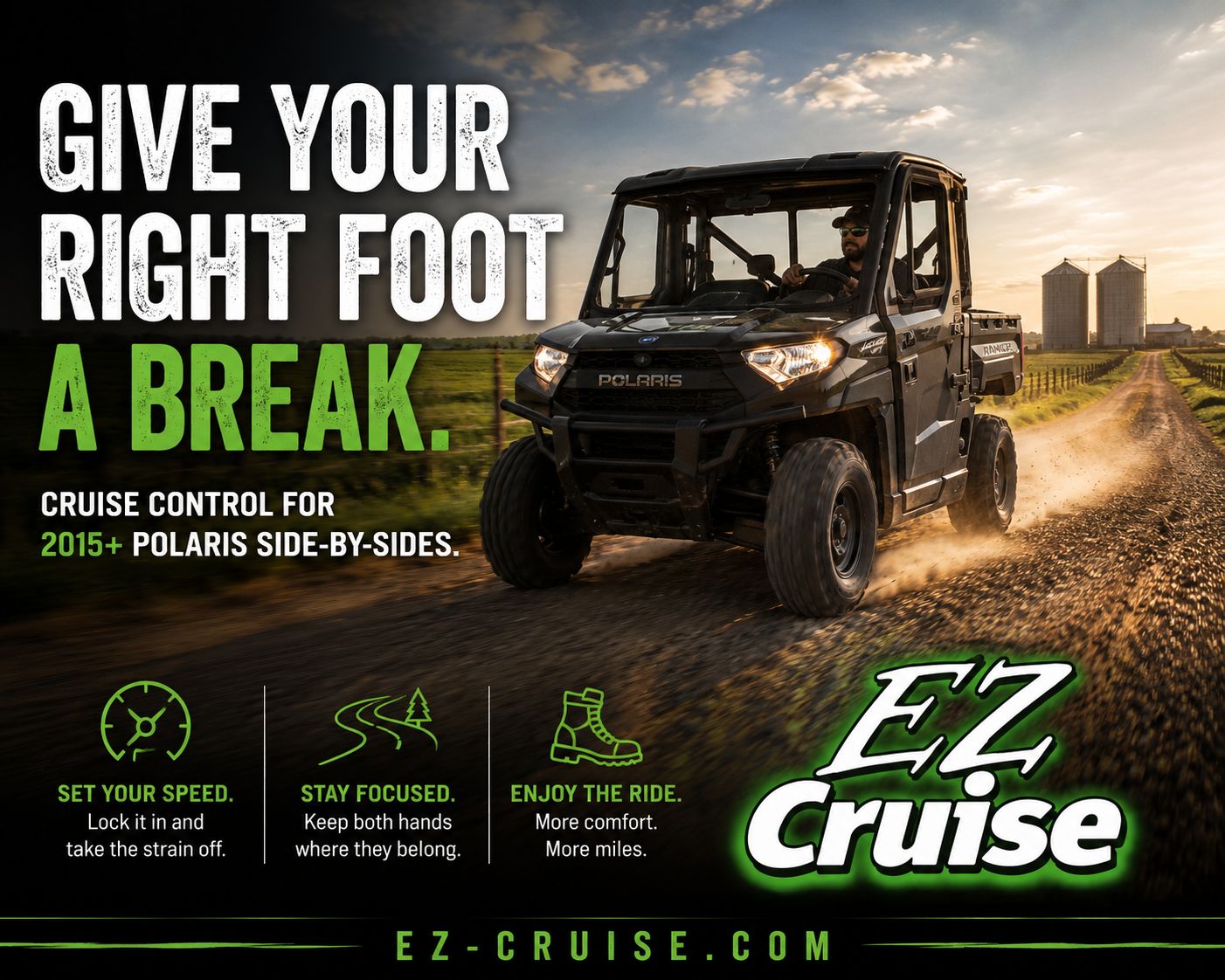 EZ Cruise - SXS & UTV Cruise Control Facebook ad: Give your foot a break.