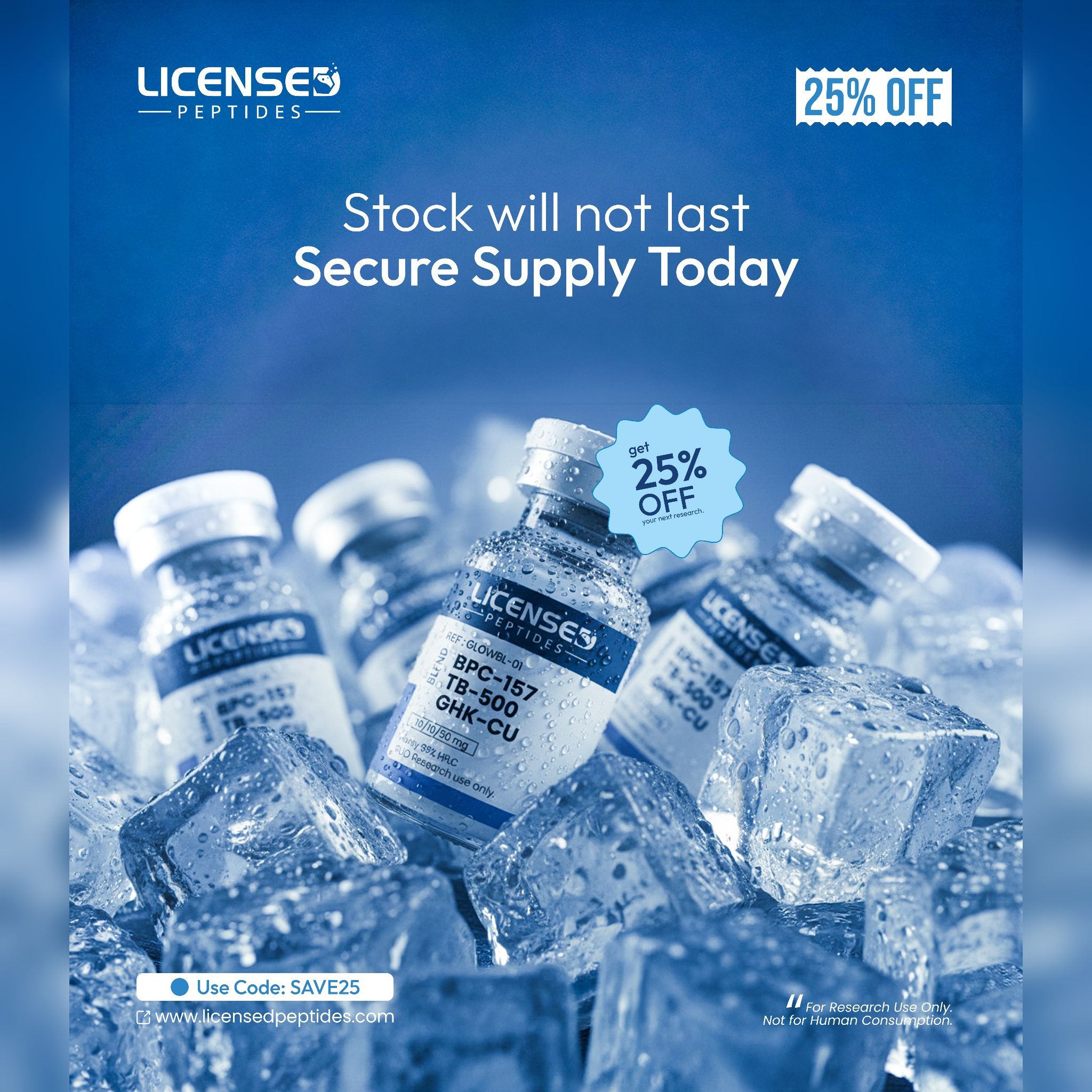 Licensed Peptides Research Facebook ad from May 9, 2026