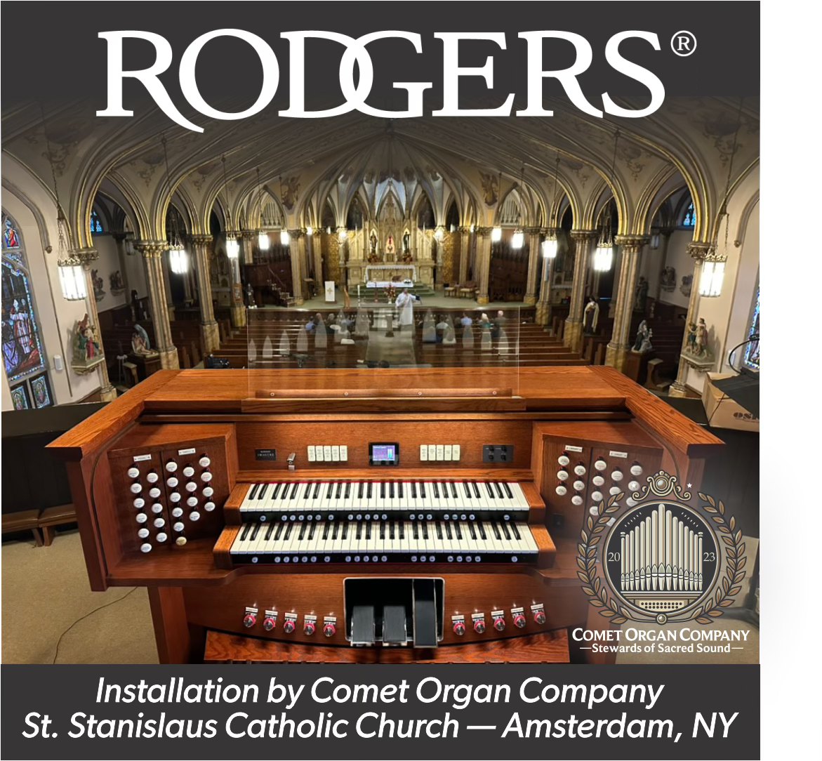 Comet Organ Company Facebook ad: Pipe organs, hybrid organs, and Rodgers digital organs…