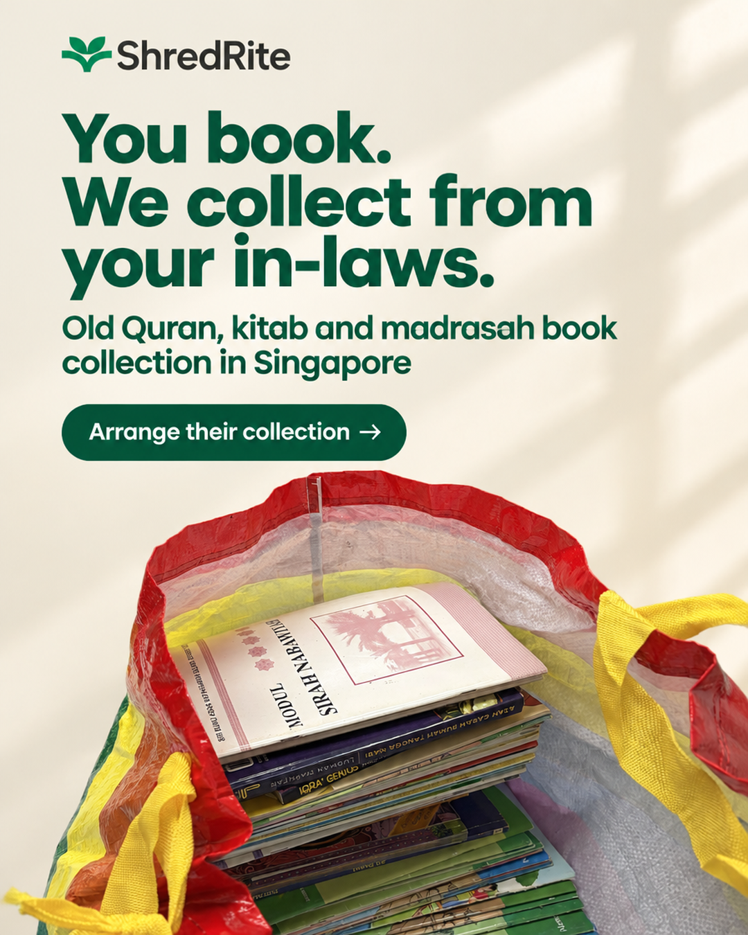 ShredRite Facebook ad: Old Quran, kitab and madrasah book collection in Singapore