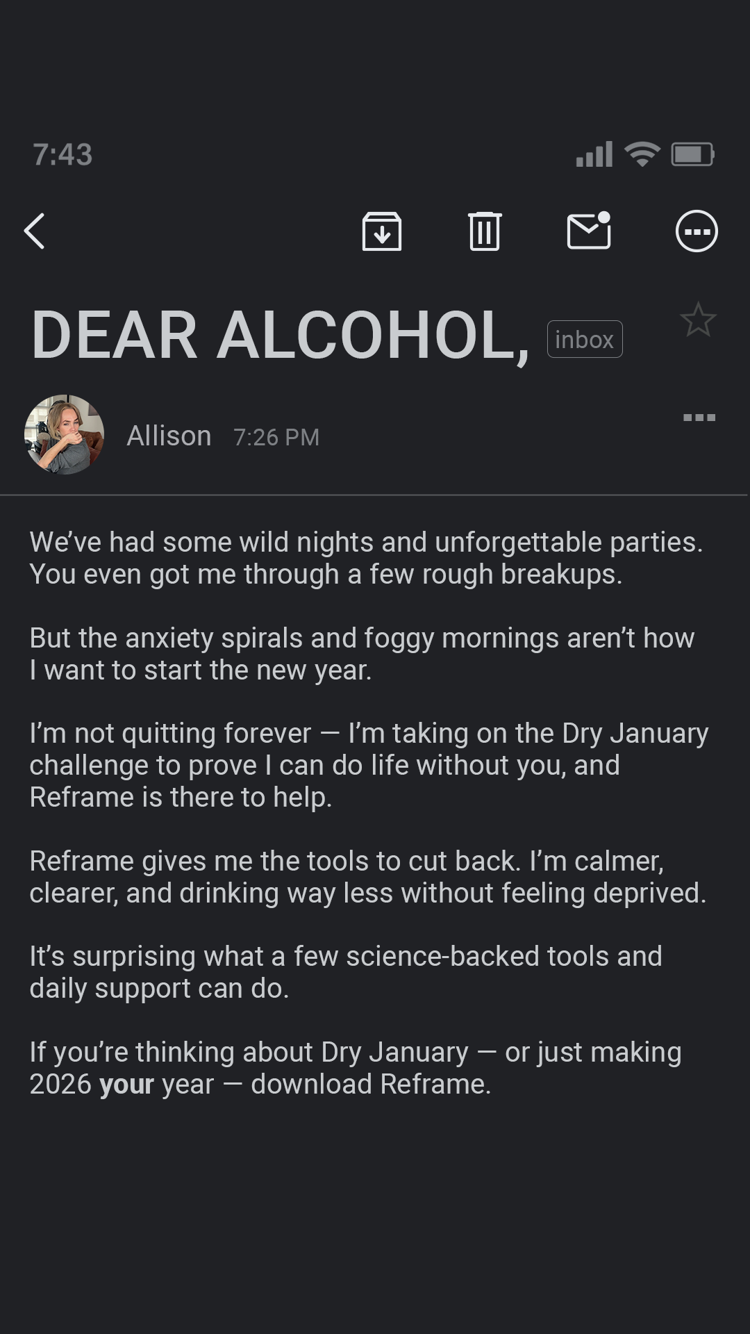 Reframe Facebook ad