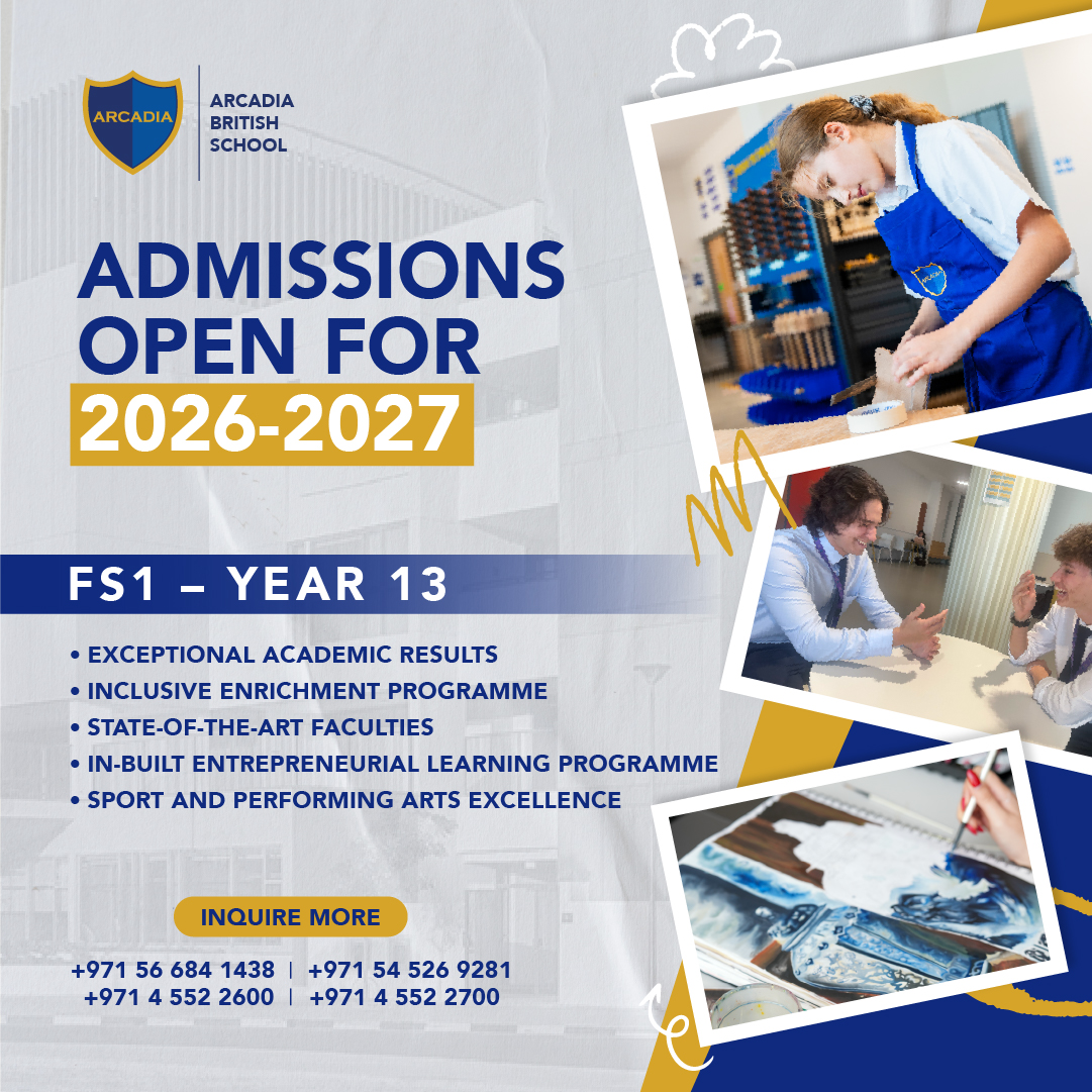 Arcadia British School Facebook ad: Apply Now for 2026-2027 Admissions at Arcadia British…
