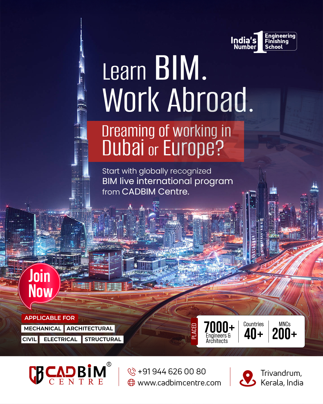 Cadbim Centre Facebook ad: Your Gateway to International BIM Careers Begins Here.
