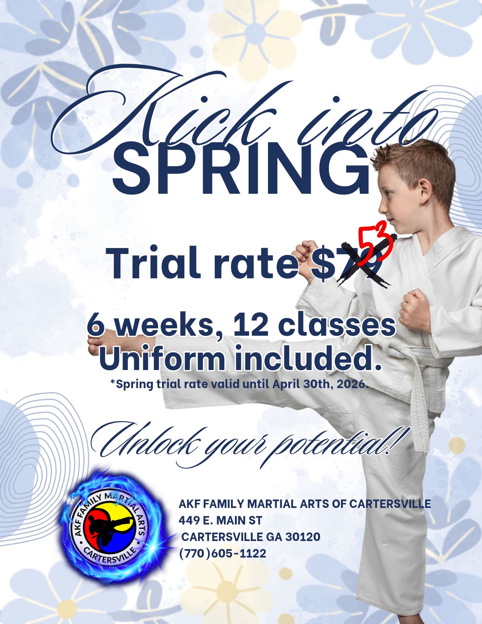 AKF Family Martial Arts of Cartersville Facebook ad from Mar 27, 2026