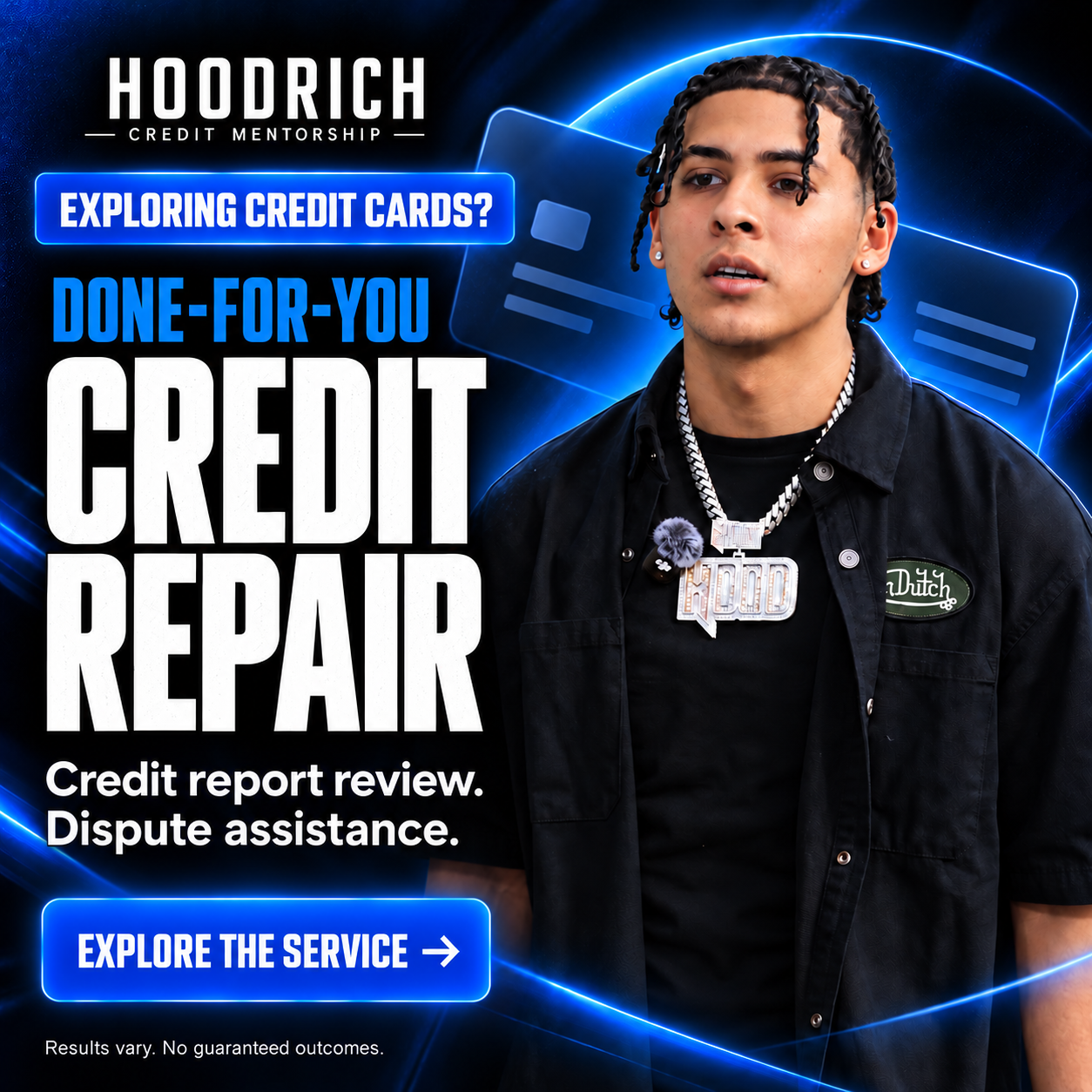 Hoodrichcredit Facebook ad: Done-for-you credit repair
