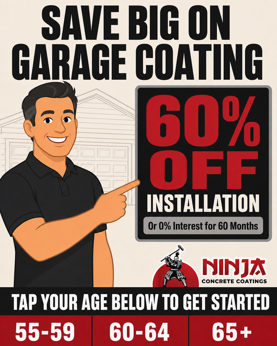 Ninja Coatings Facebook ad: Get 60% OFF Install