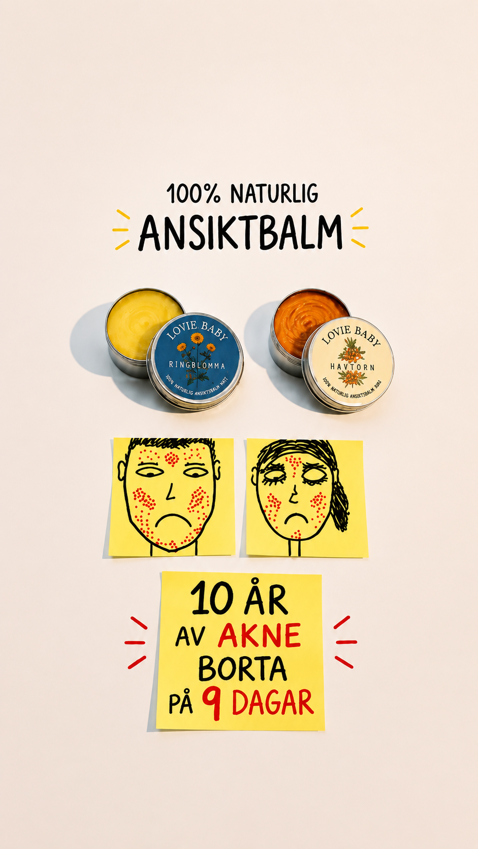 LovieBaby Facebook ad: Naturlig hudvård för akne