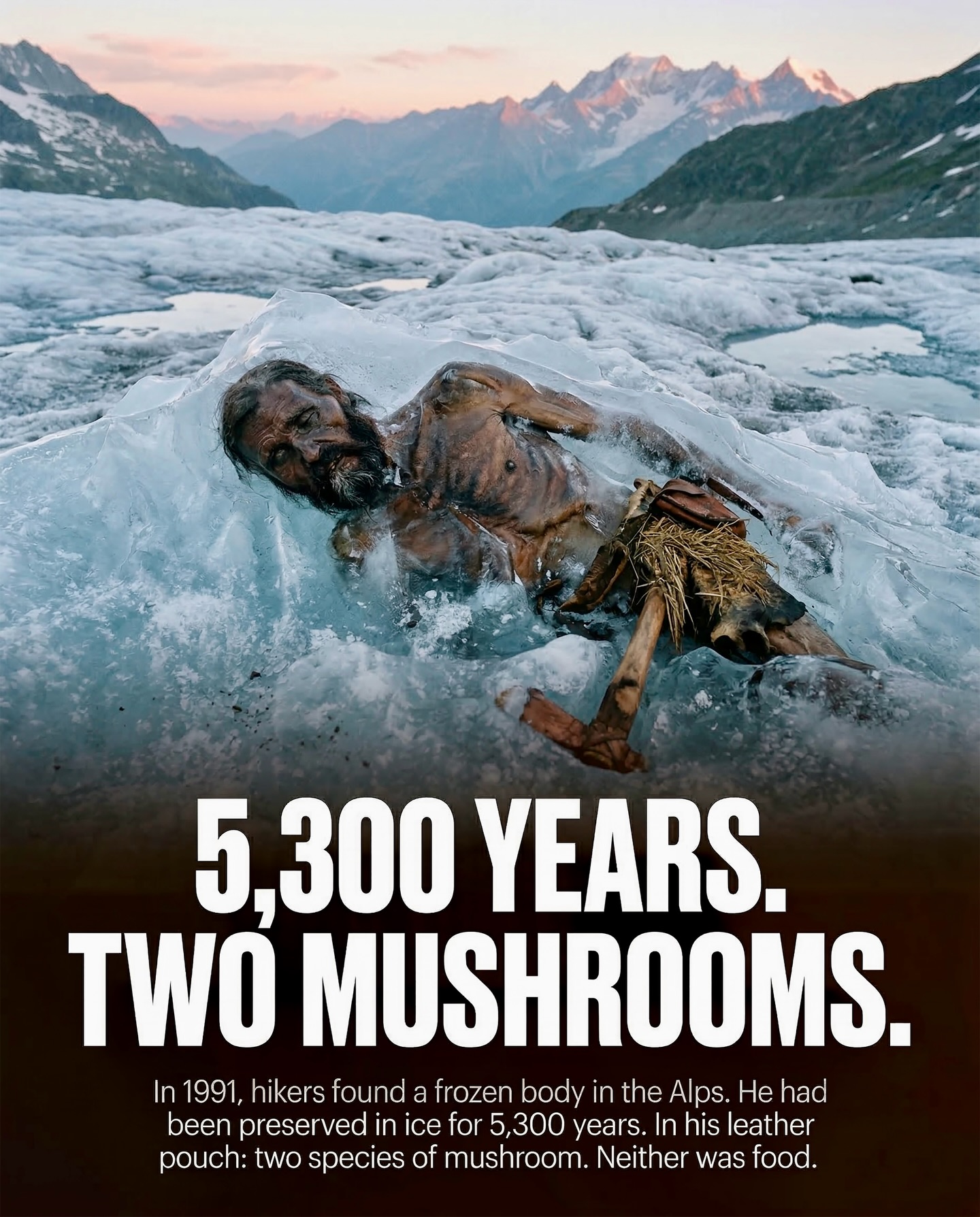 ALCHEMY DOSE Facebook ad: In 1991, hikers in the Ötztal Alps found…