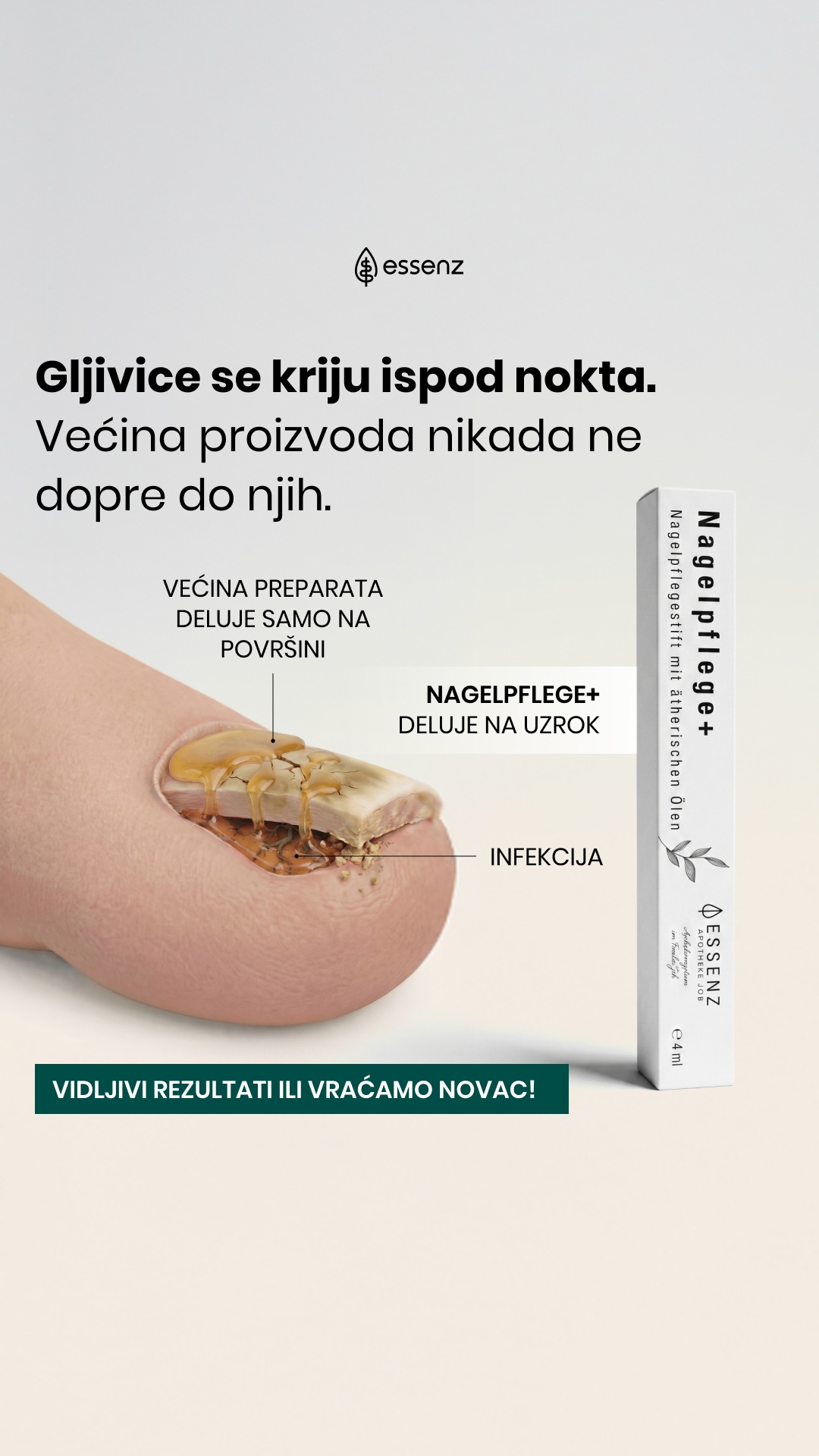 Essenz Nutrition Srbija Facebook ad: Krijete stopala zbog gljivica na noktima?