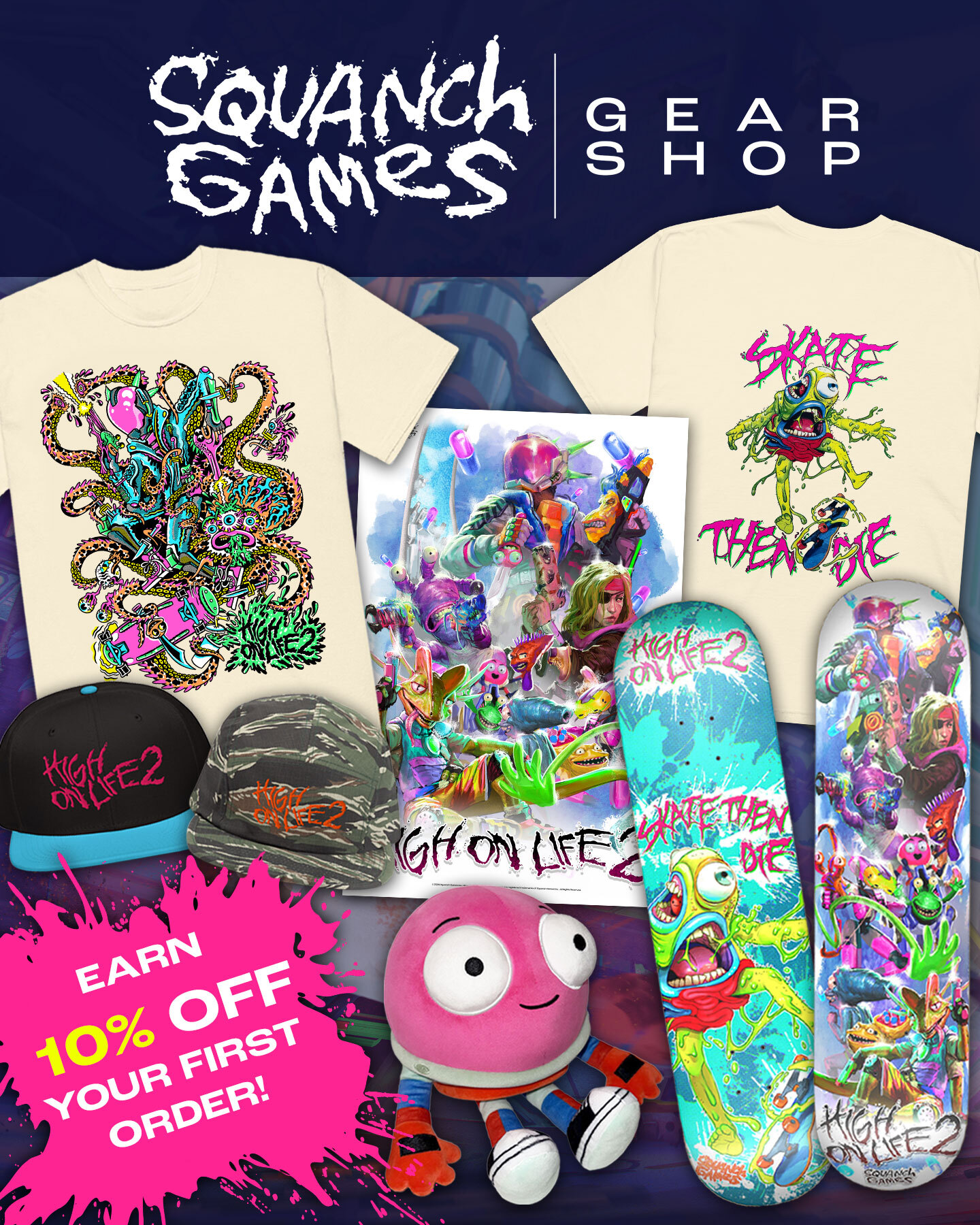 Squanch Games Facebook ad: Official Squanch Games Gear Shop