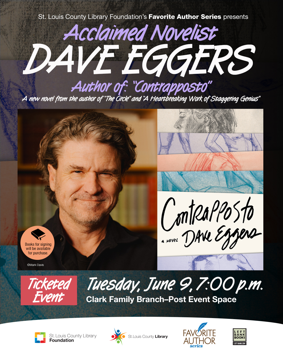St. Louis County Library Facebook ad: An Evening with Acclaimed Novelist Dave Eggers, Contrapposto