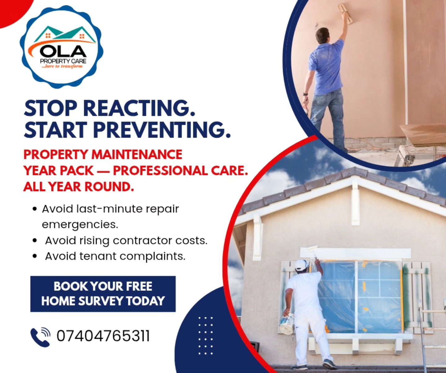 Ola Painter & Decorator Facebook ad: Stop Reacting. Start Preventing.