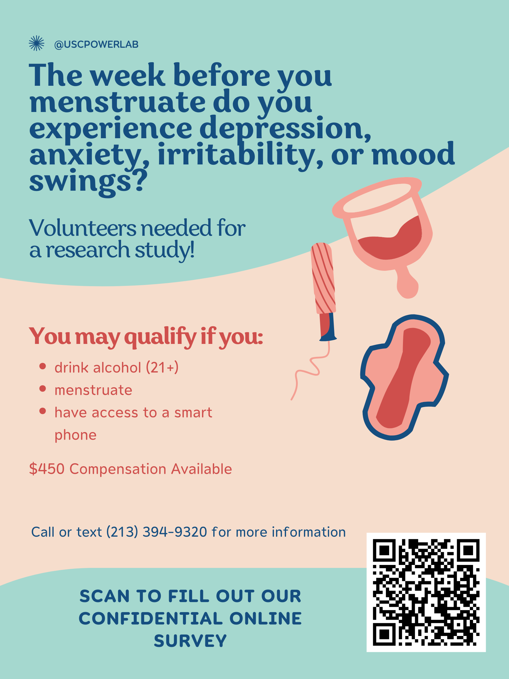 USC Alcohol and Menstrual Cycle Study Facebook ad: Volunteers needed! $450 compensation available.
