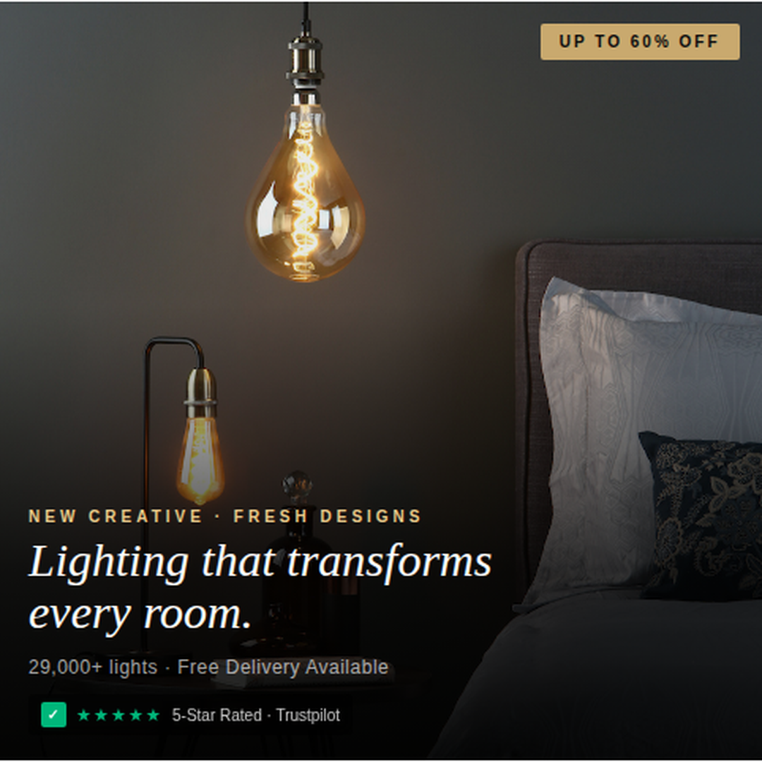 The Online Lighting Store Facebook ad: Luxury Lighting for less!