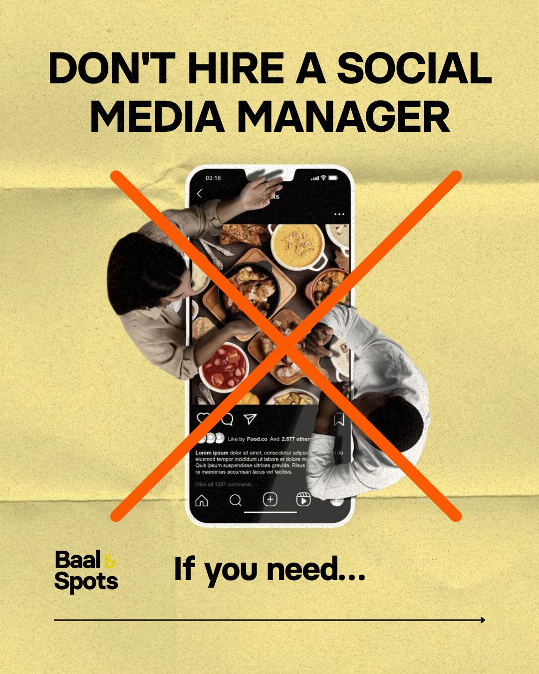Baal & Spots Facebook ad: A social media manager is one person.