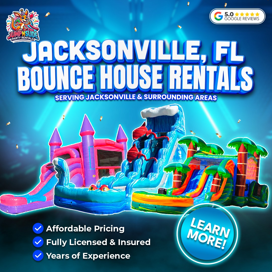 Jump N slide party rentals Facebook ad: Jacksonville, are you ready to make it bounce?