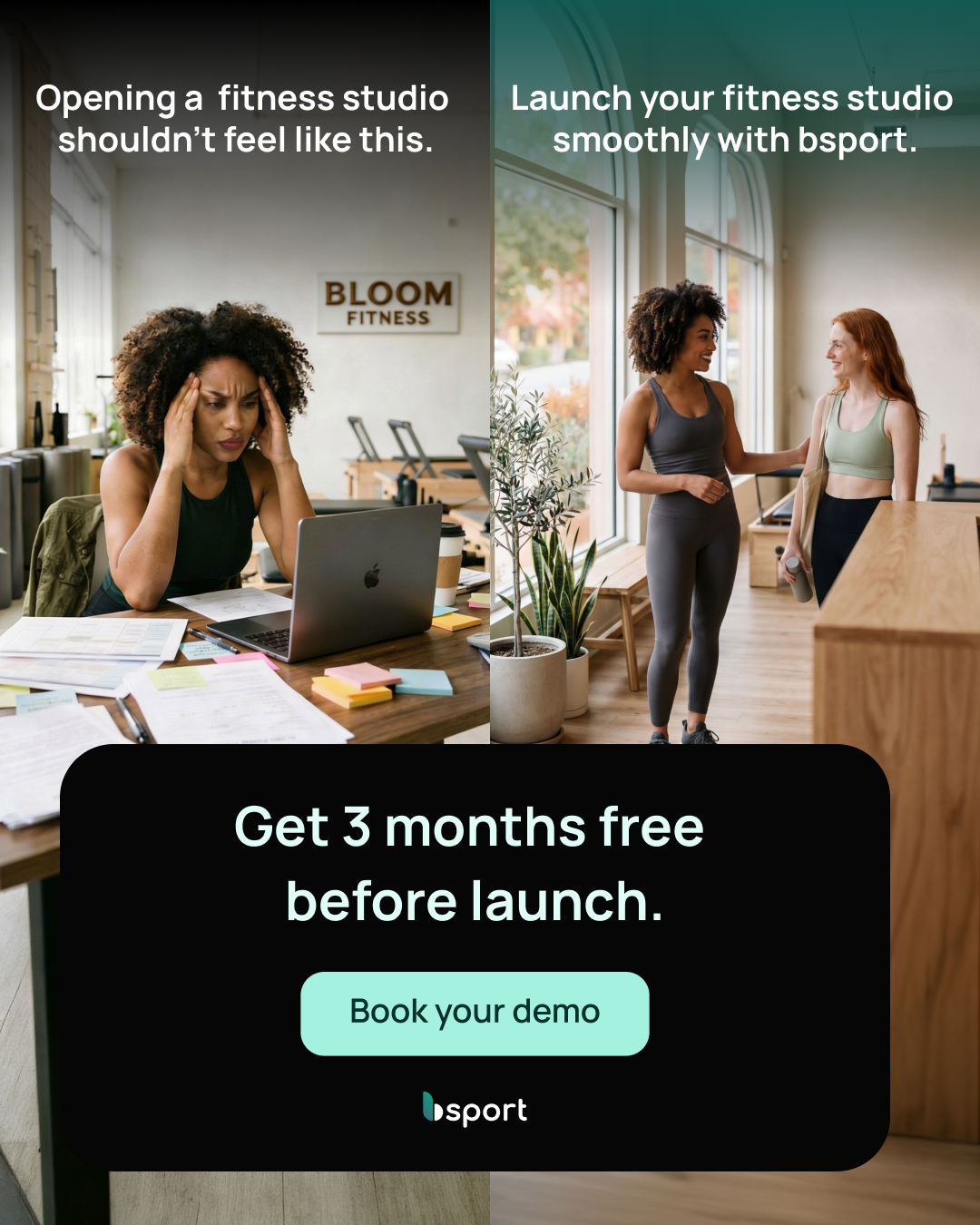 Bsport Facebook ad: Launch Stress-Free: 3 Months Free
