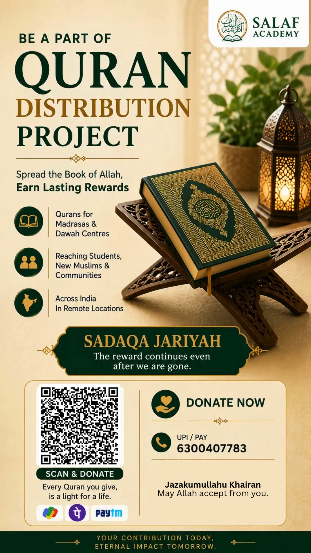 Salaf Academy Education Facebook ad: Support Quran Distribution