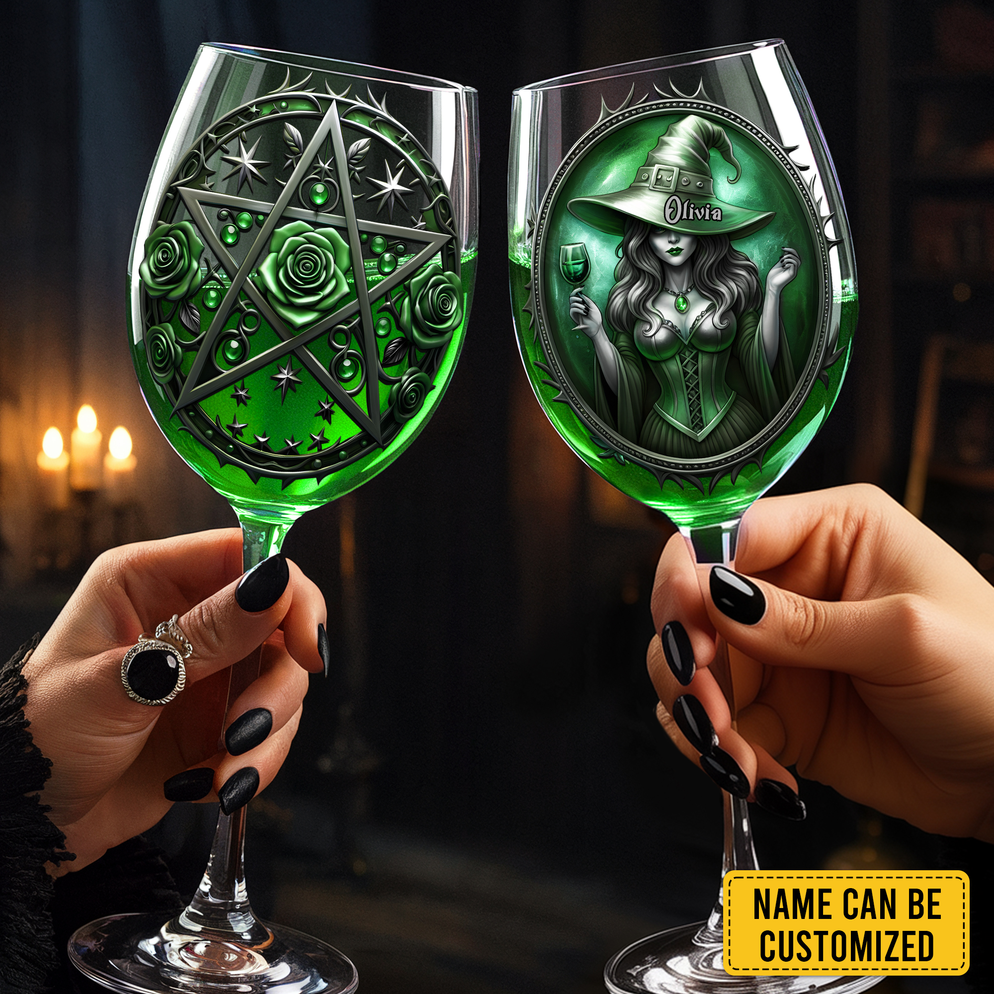 Pawfect House Global Facebook ad: For witchy woman, these personalized custom stemmed wine…