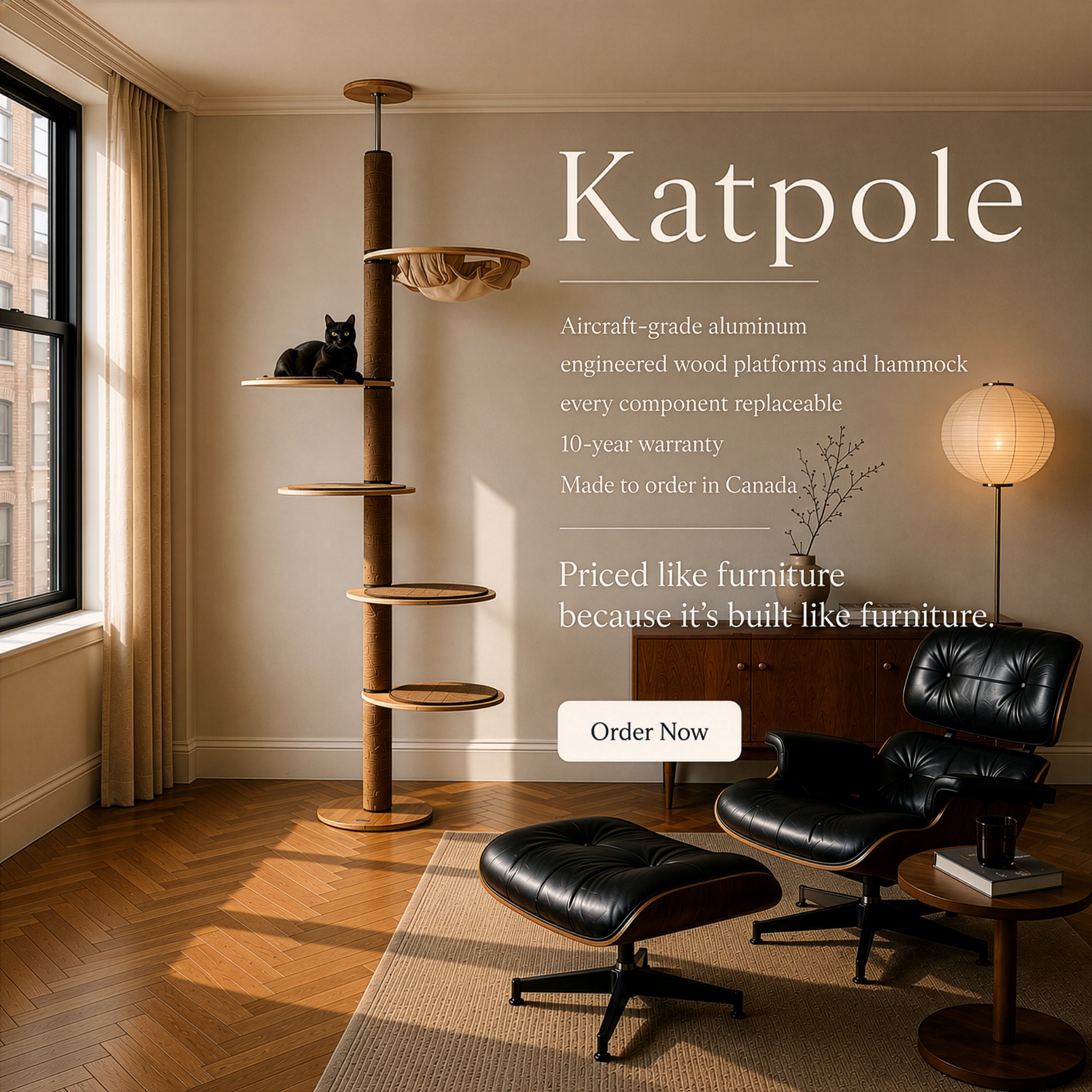 Katpole Cat Furniture Facebook ad: 10 Year Warranty