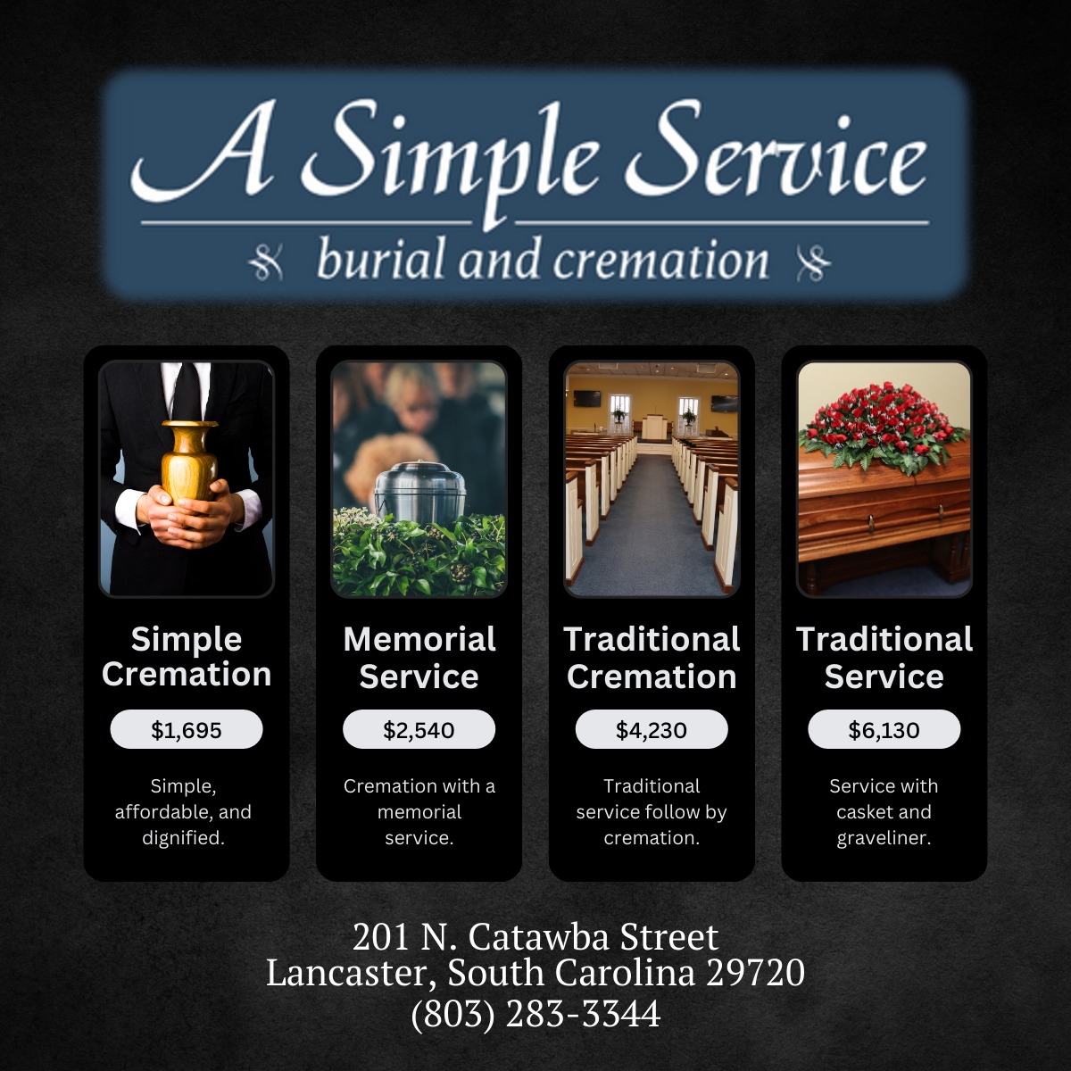 A Simple Service Facebook ad: (803) 283-3344. If you're worried about expensive funeral…