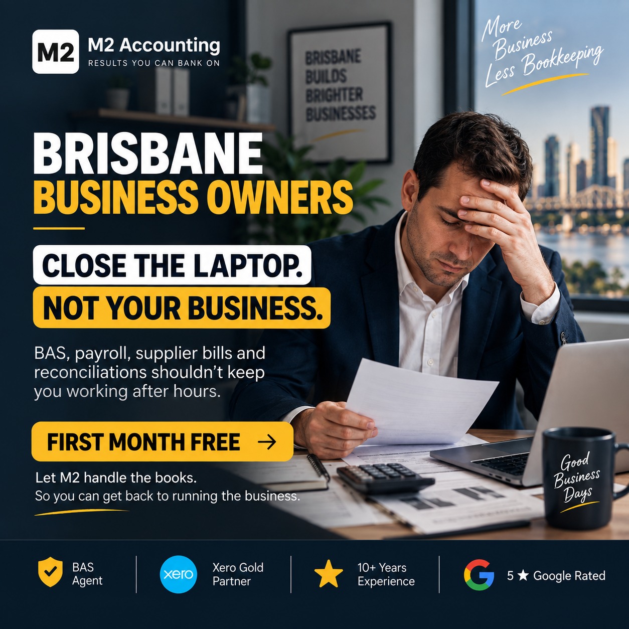 M2 Accounting Solutions Facebook ad: Claim your First Month FREE today.