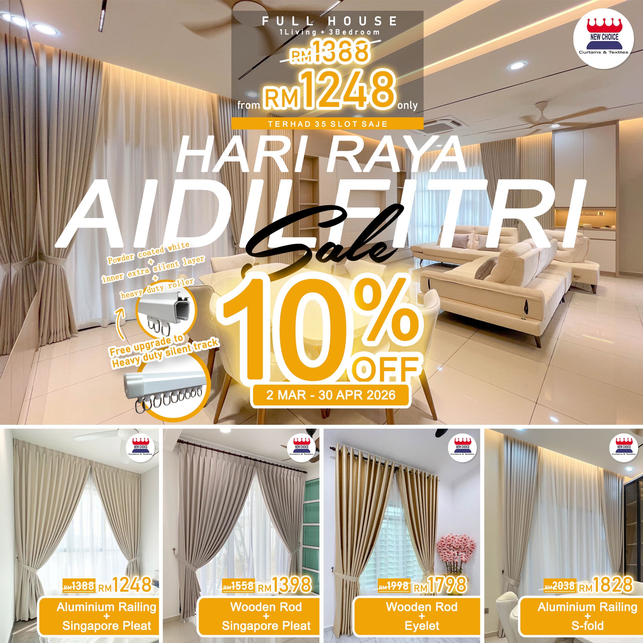 New Choice Curtains&Textiles Facebook ad: 2026 kalau rumah nak nampak luas, mesti kena…