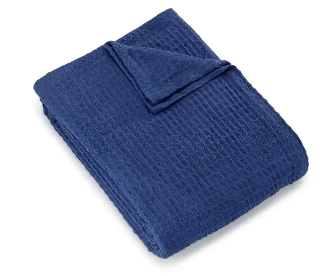 Erik Bauer Facebook ad: Honeycomb Cotton Blanket 66x90 Blue, New, Soft Breathable…