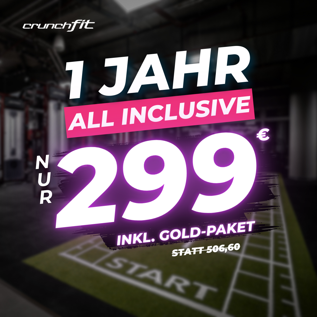Crunch Fit Facebook ad: 1 Jahr All Inclusive, nur 299 € inkl. Gold-Option