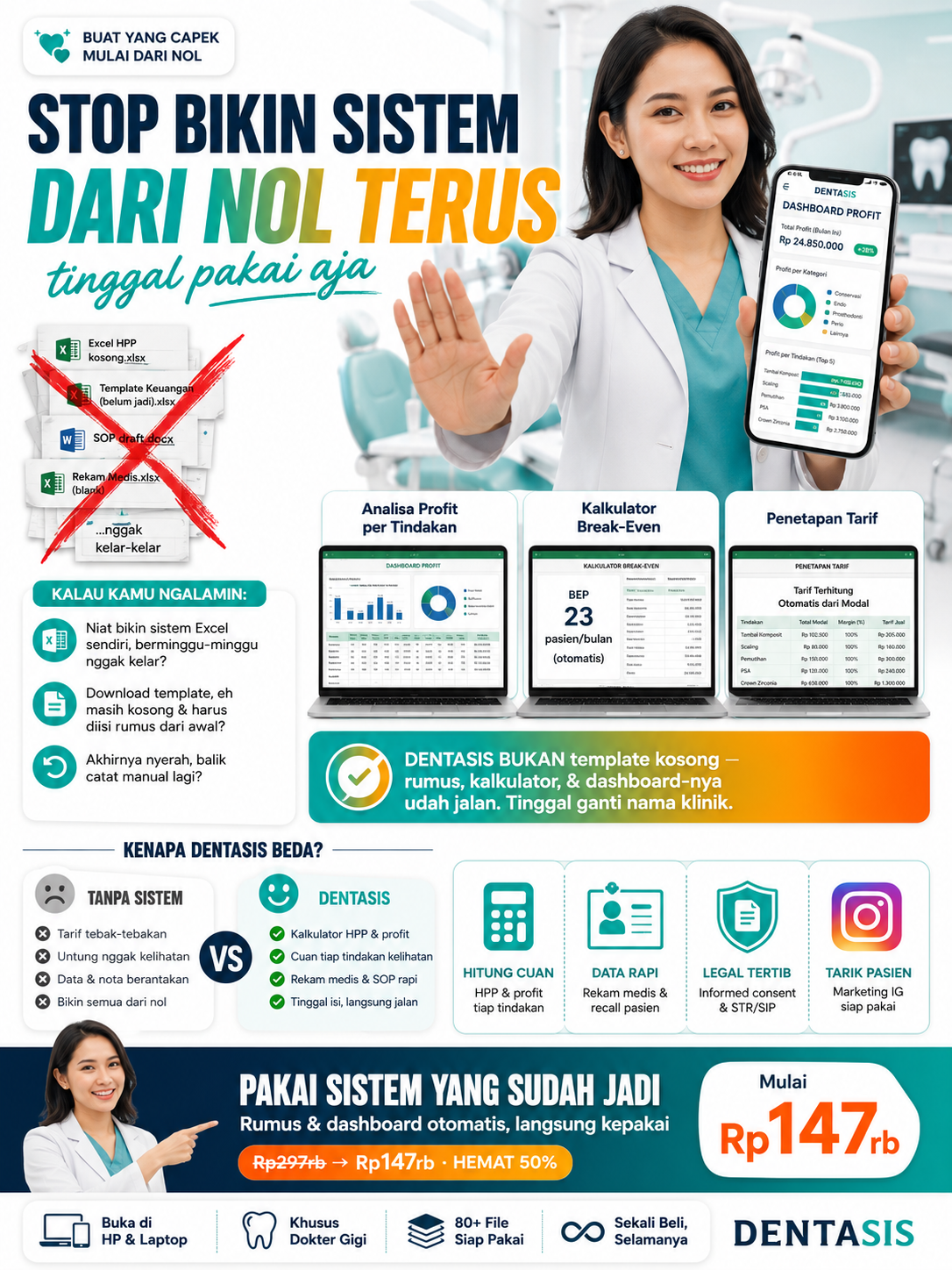 System Ready Profesional Facebook ad: Sistem Praktik Gigi Siap Pakai, Hemat 50%