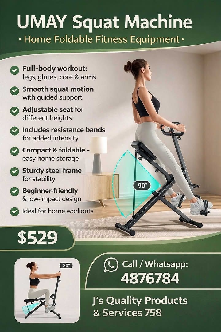 J's Quality Products & Services 758 Facebook ad: New UMAY Squat Machine with Resistance Bands!