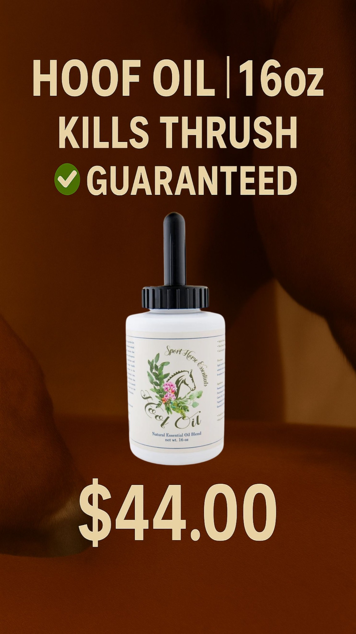 Sport Horse Essentials Facebook ad: Hoof Oil |16oz | Kills Thrush Guaranteed