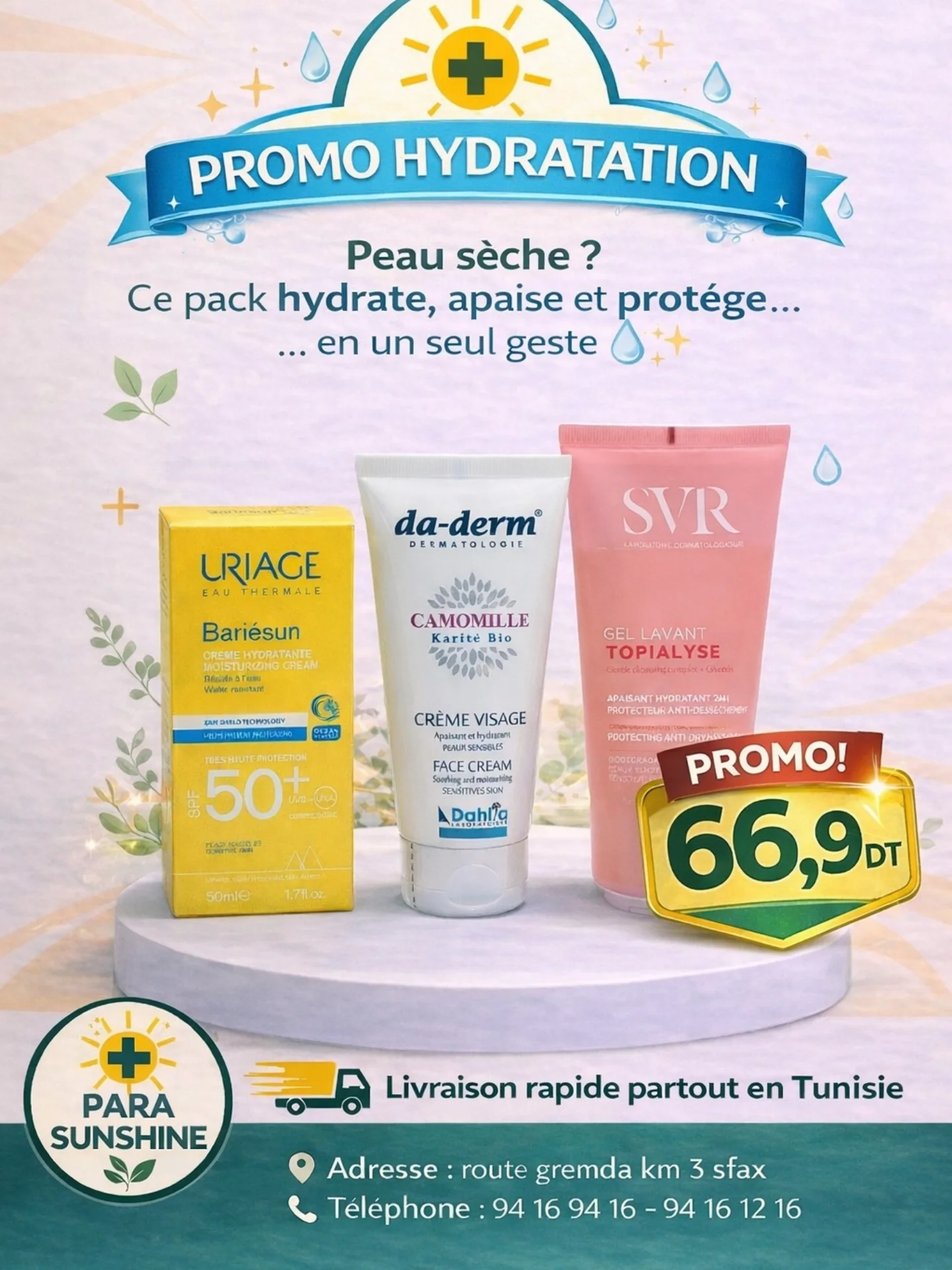 PARA Sunshine Tunisie Facebook ad: Ces packs hydratent, apaisent et protègent… en un…