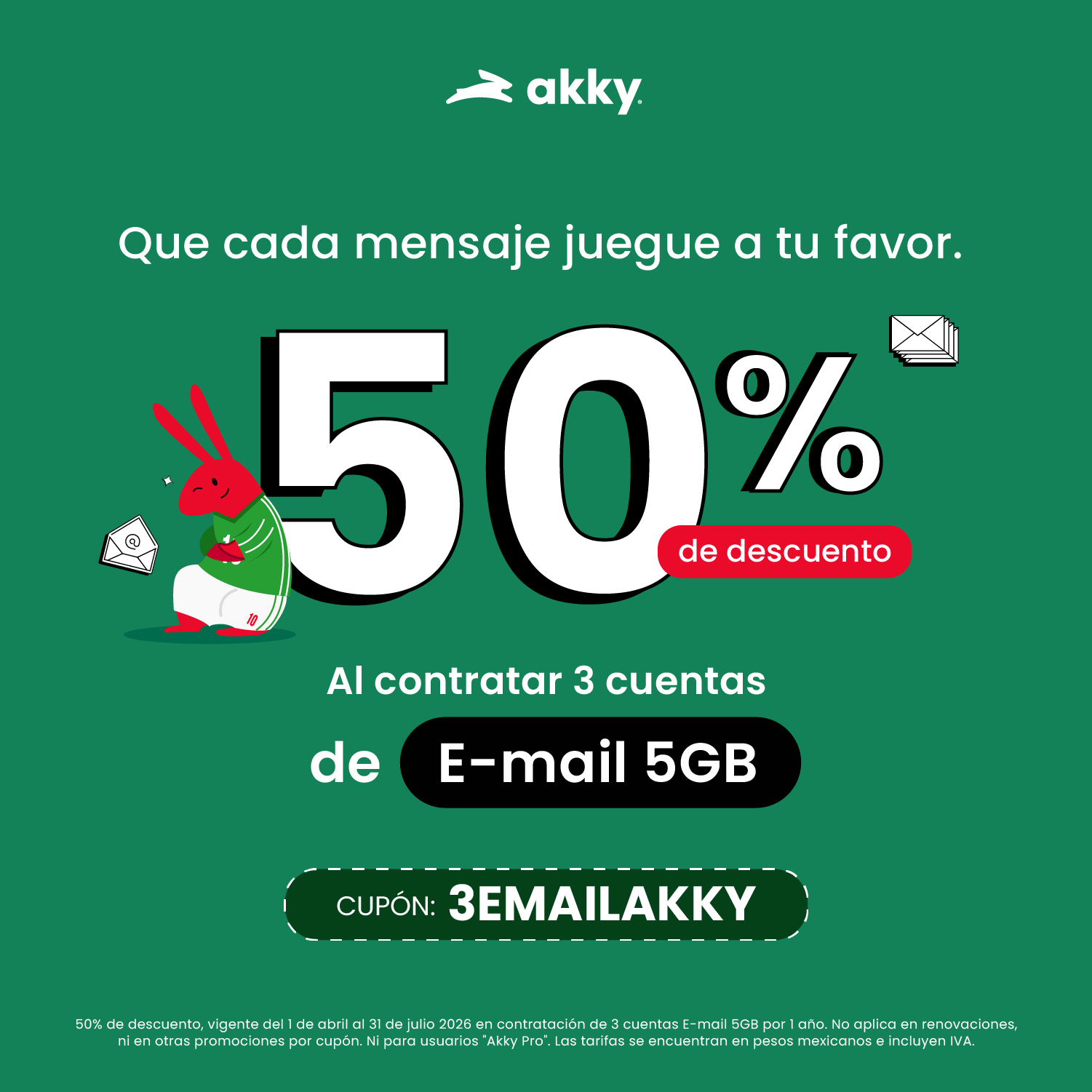 Akky MX Facebook ad: 50% Off En E-mail Profesional