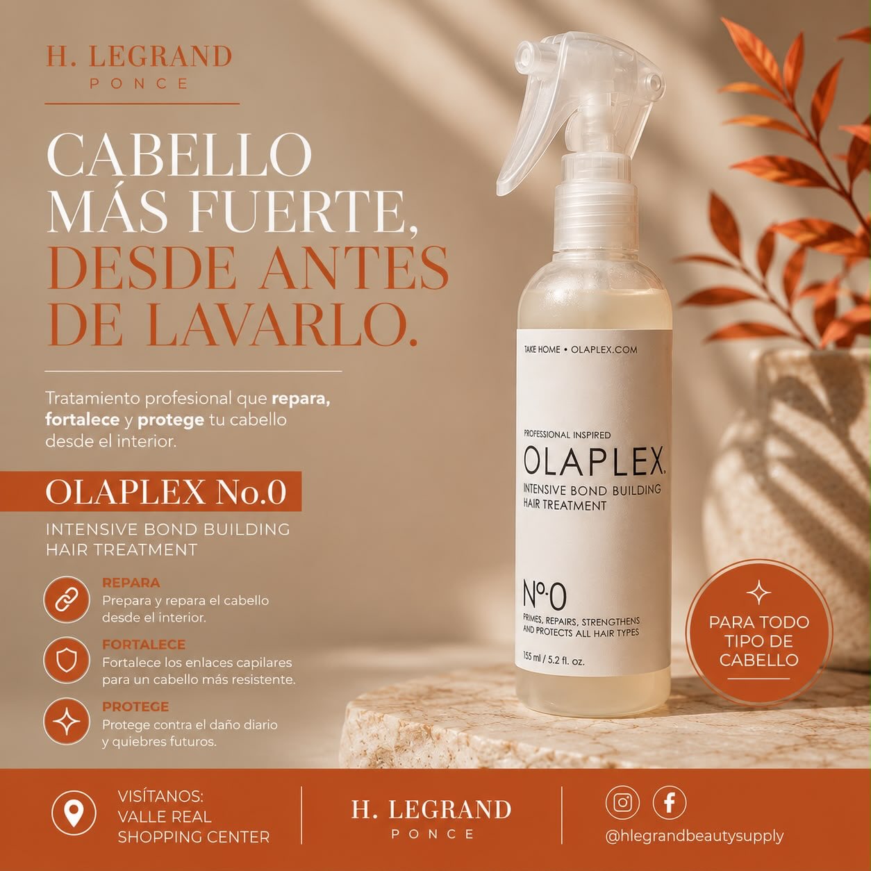 H. Legrand Beauty Supply Ponce Facebook ad: Repara. Fortalece. Protege.