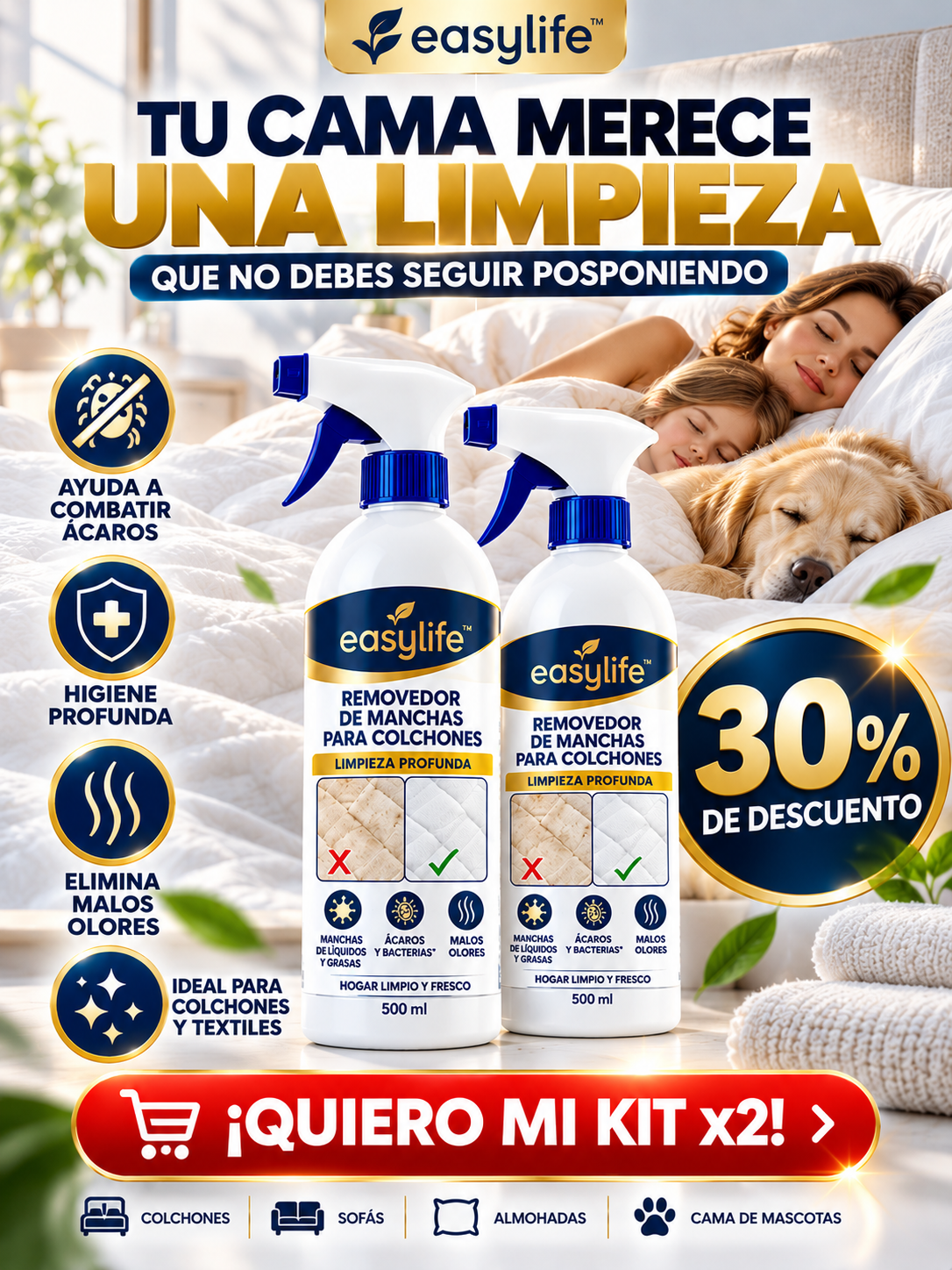 Emay Facebook ad: Kit x2 EasyLife Limpieza de Colchones antiacaros