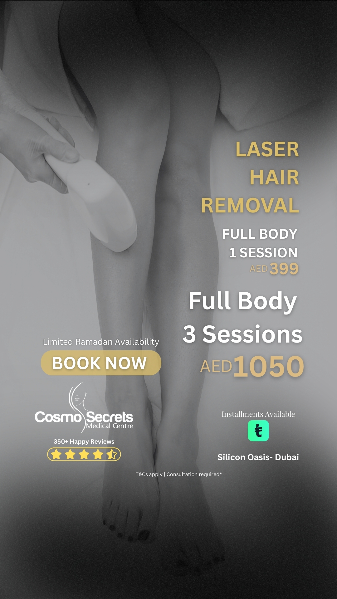 Cosmo silicon Facebook ad: Full Body Laser starting from AED 399.