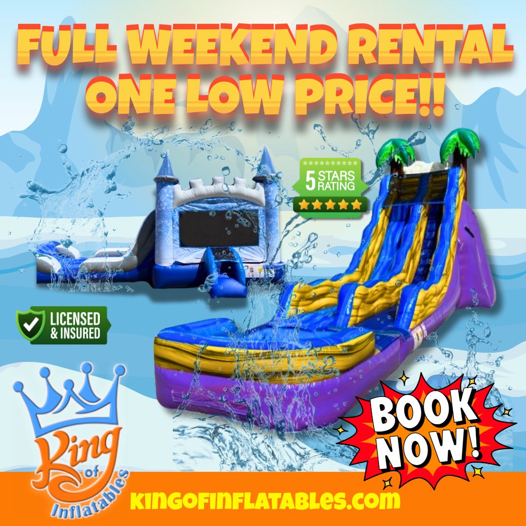 King of Inflatables Facebook ad: Unbeatable Fun: Book Your Full Weekend Inflatable Rental…