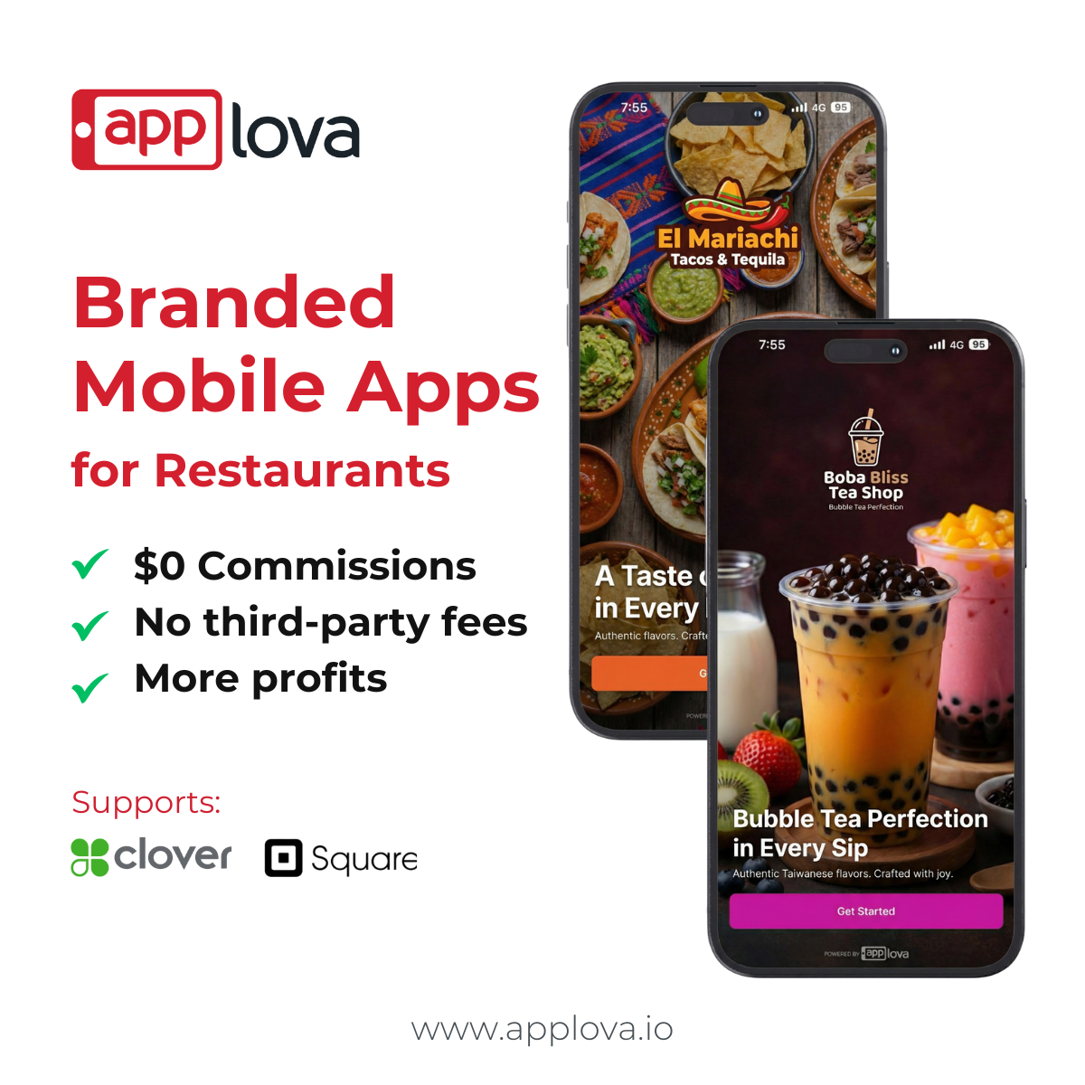 Applova.io Facebook ad: Branded Mobile Apps for Restaurants