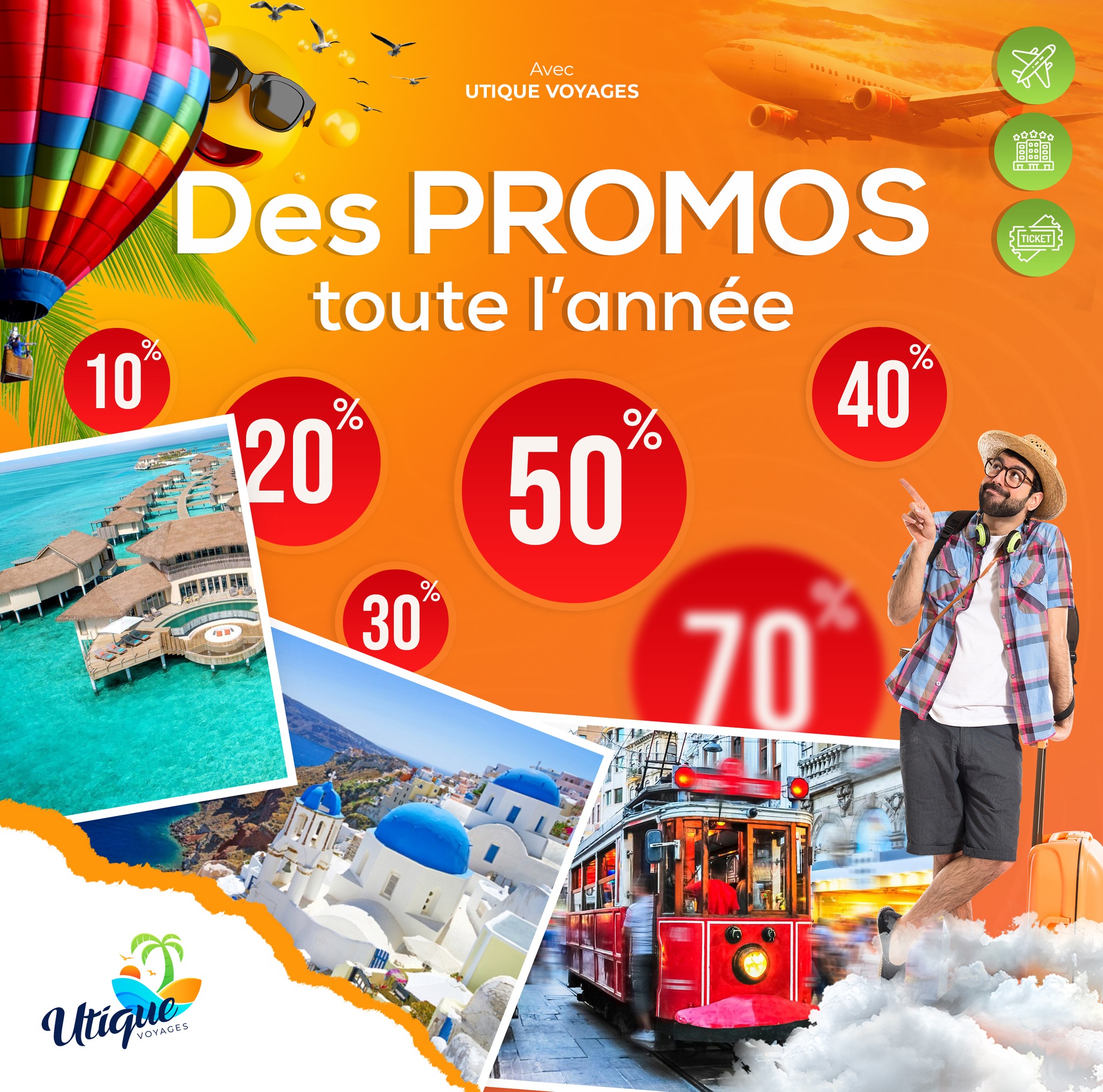 Utique voyages Facebook ad: Utique Voyages, Rêvez, on réalise!