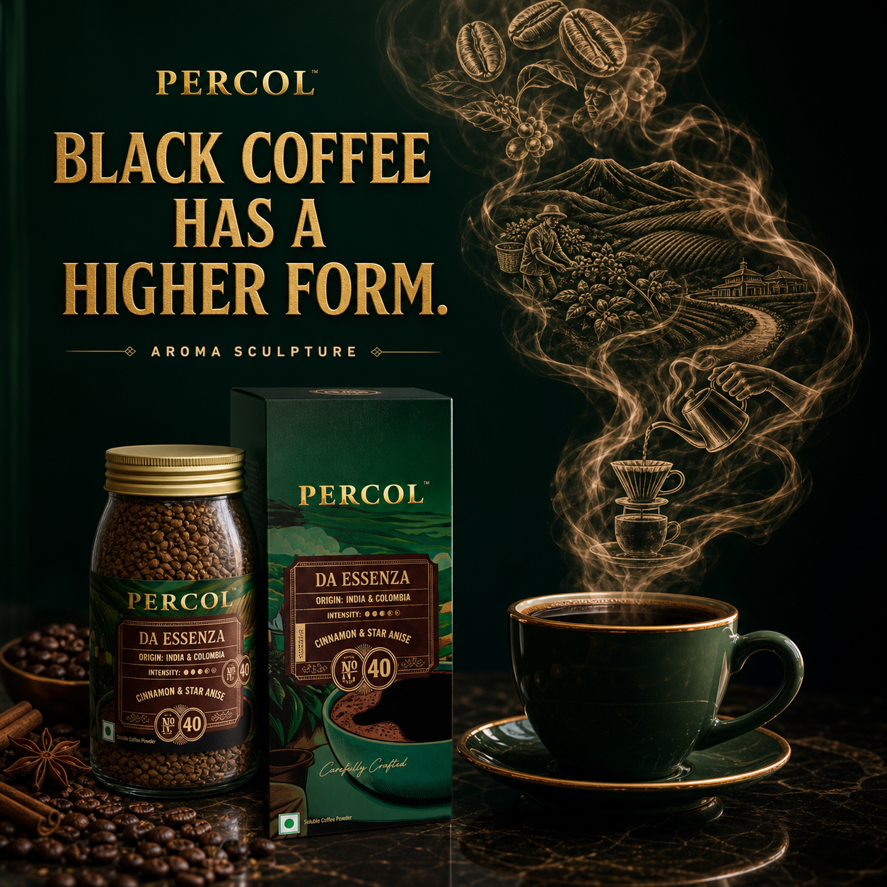 Percolindia Facebook ad: Black Coffee Has A Higher Form.