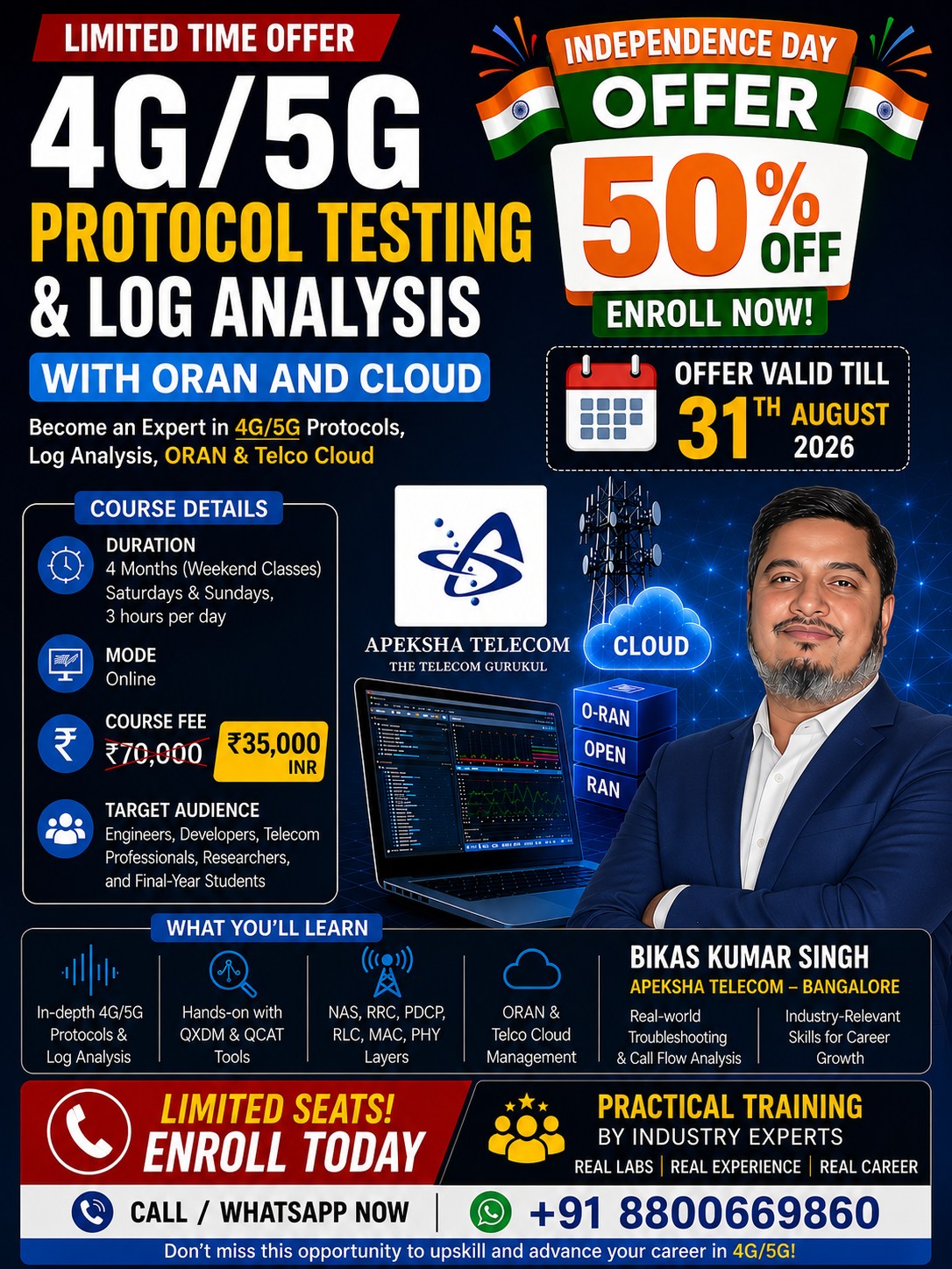 Apeksha Telecom Services Private Limited Facebook ad: 50% OFF, 4G/5G Protocol Testing & Log Analysis…