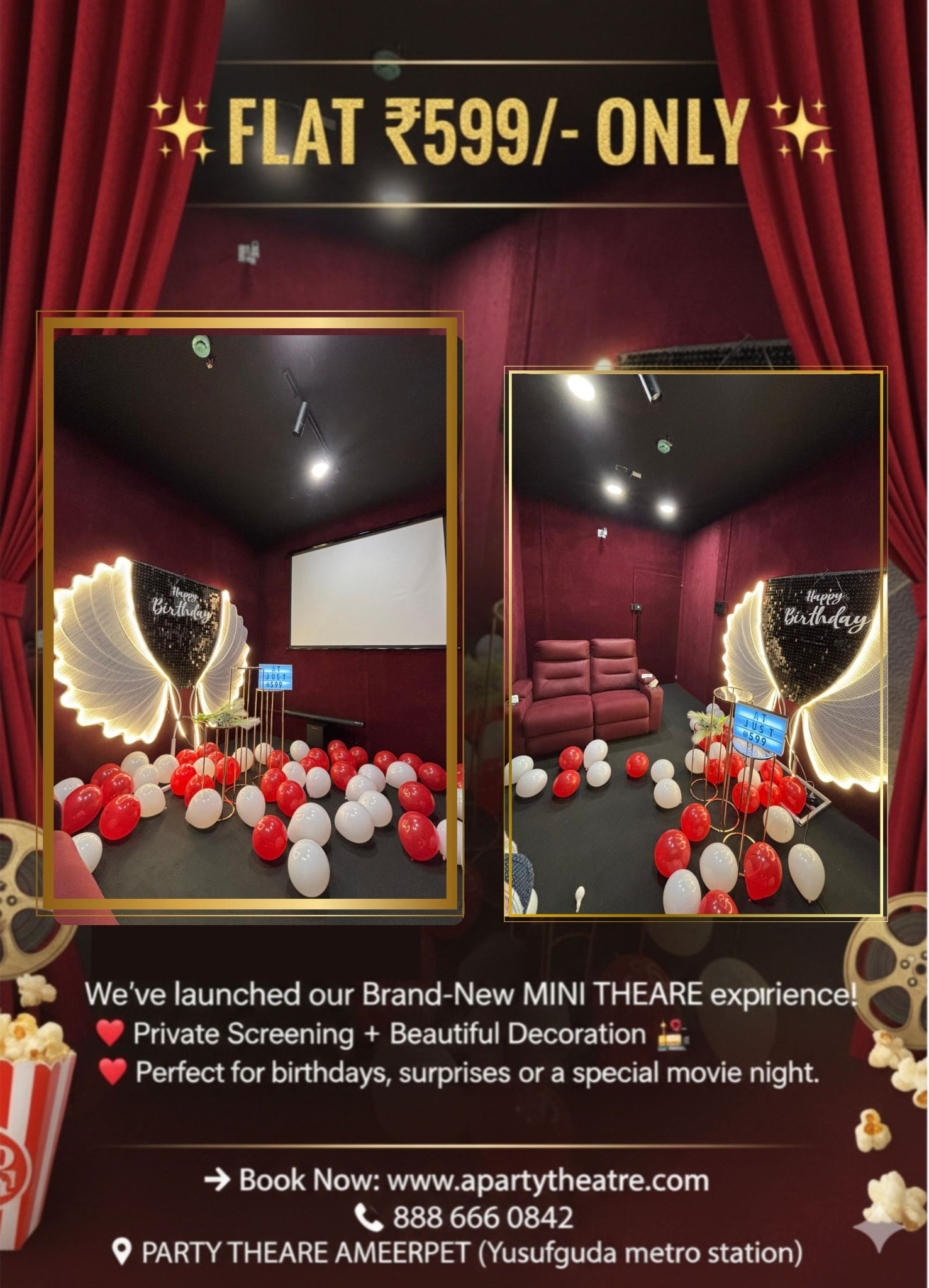Party Theatre Facebook ad: Book Now