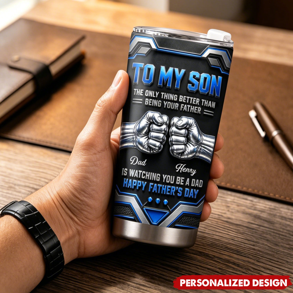 Comxon Facebook ad: Personalized To My Son Fist Bump Stainless Steel Tumbler…