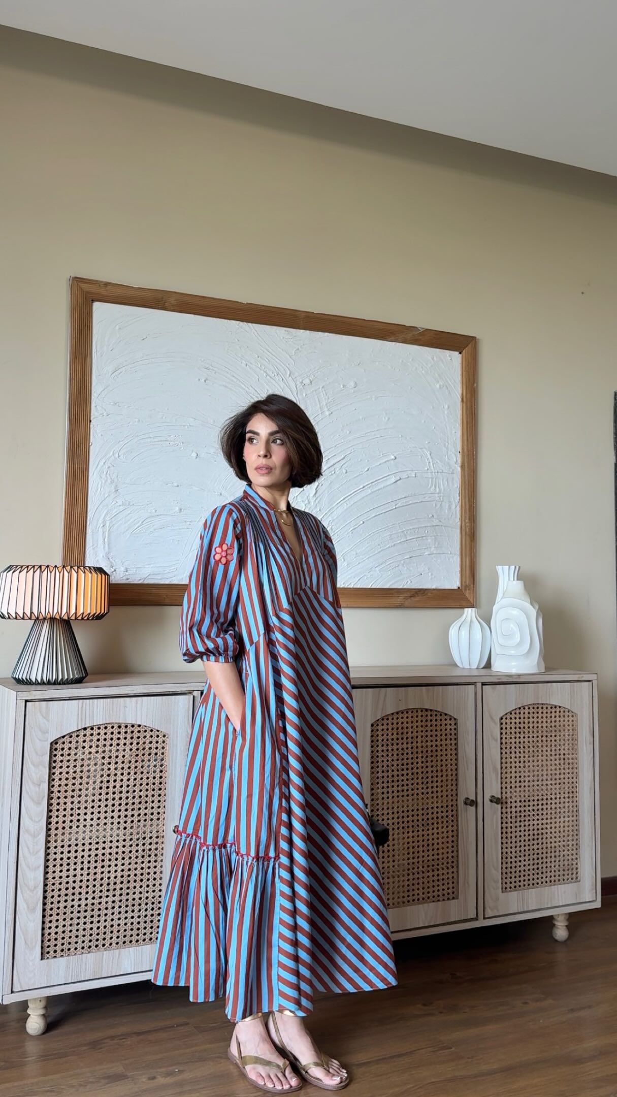 Nicobar Facebook ad: ₹ 6,000 | Bea Kaftan - White & Blue Printed