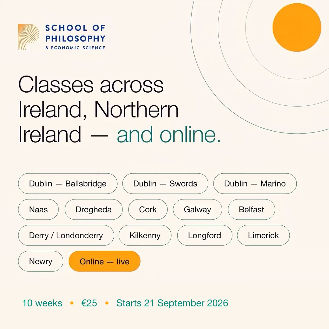 Practical Philosophy Ireland Facebook ad: Course offered at a reduced fee of €25.