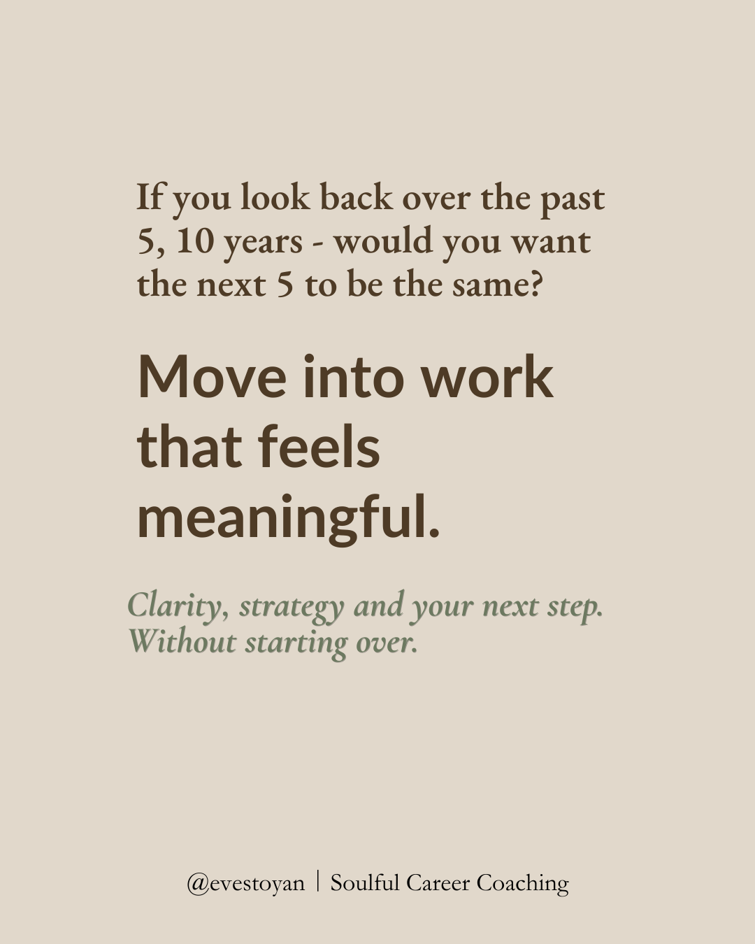 Eve Stoyan Coaching Facebook ad: Move into work that feels meaningful.