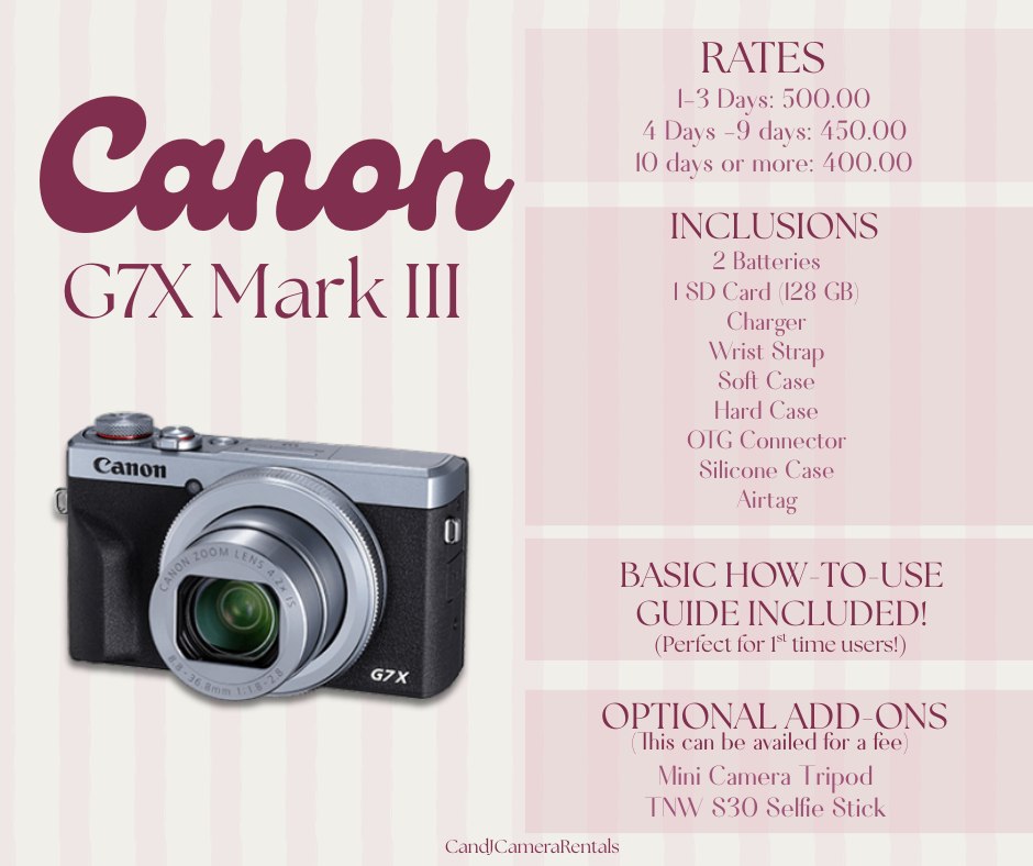 C & J Camera Rentals-Cabanatuan Facebook ad: Rent a camera for as low as 380/day?!